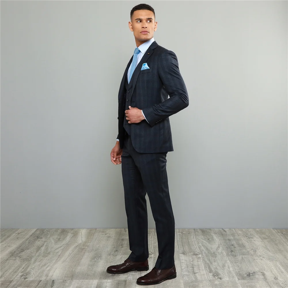 Navy Checked 3-Piece Tailored Fit Trouser thumbnail 3