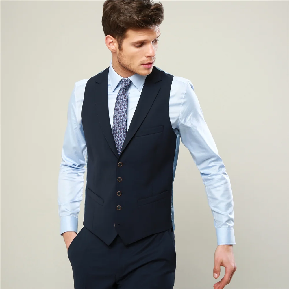 Navy Micro Design 3-Piece Tailored Fit Waistcoat thumbnail 2