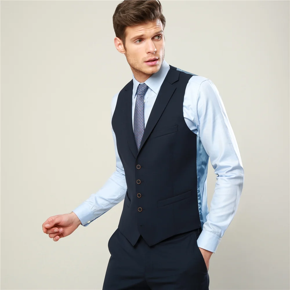 Navy Micro Design 3-Piece Tailored Fit Waistcoat thumbnail 4