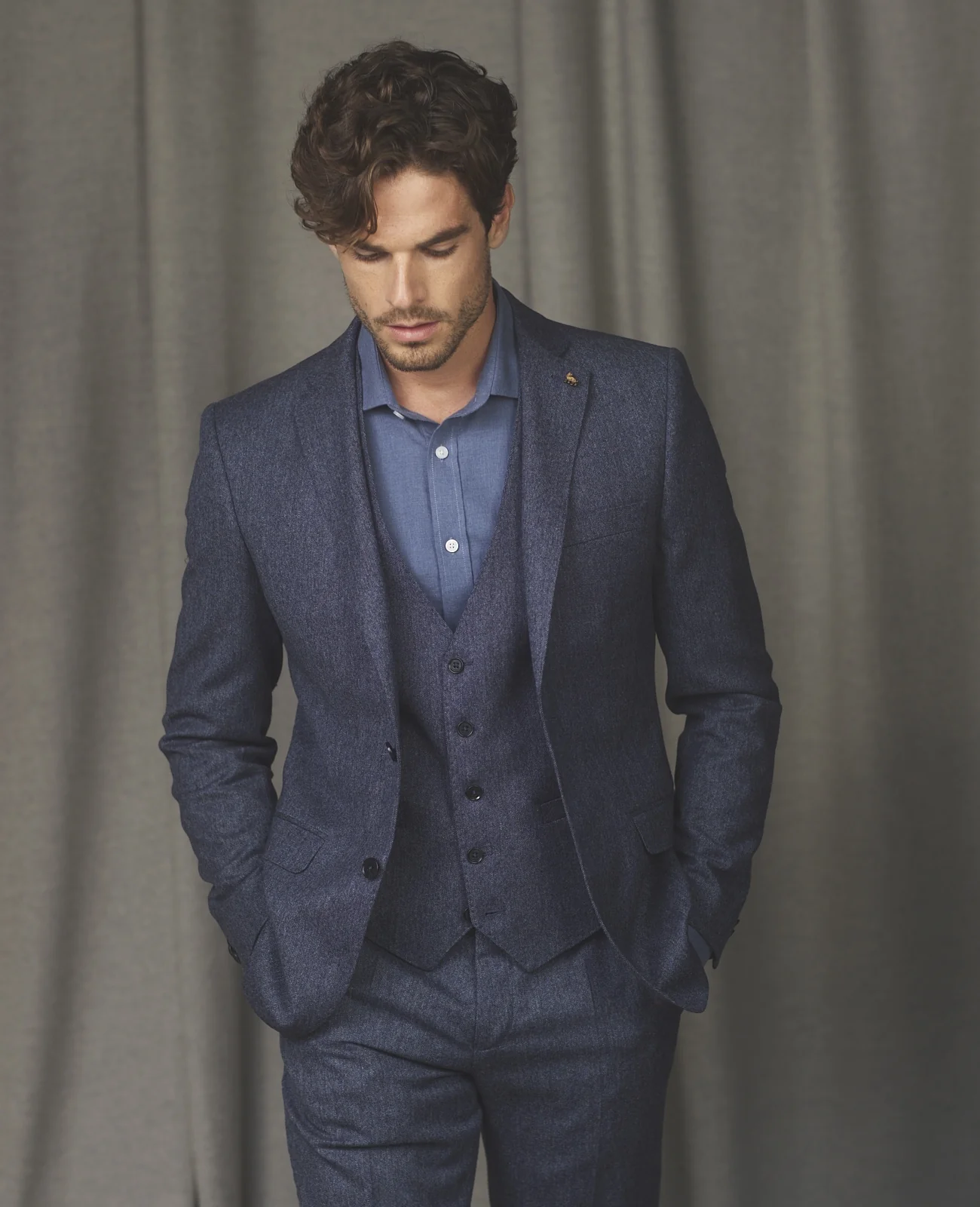 Tolka Donegal Tweed Suit Jacket in Blue & Salt Pepper thumbnail 3