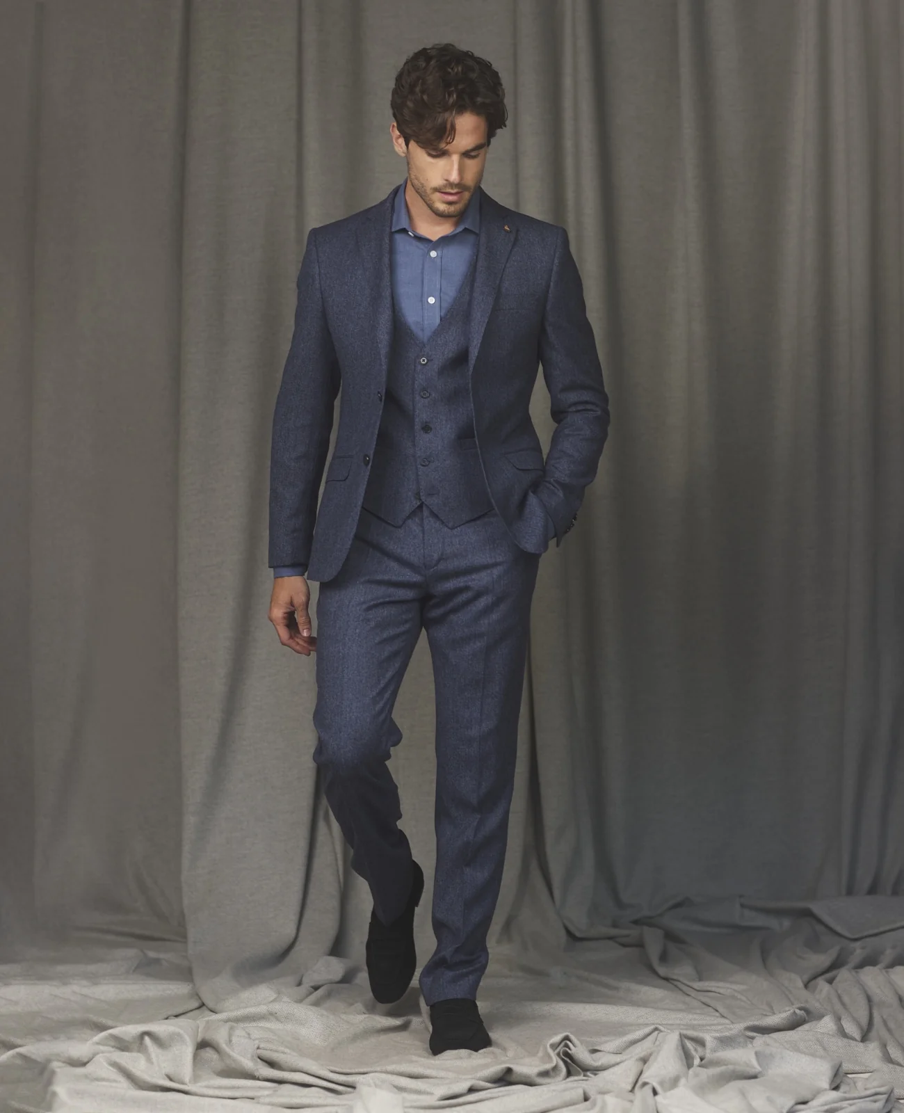 Tolka Donegal Tweed Suit Jacket in Blue & Salt Pepper thumbnail 5
