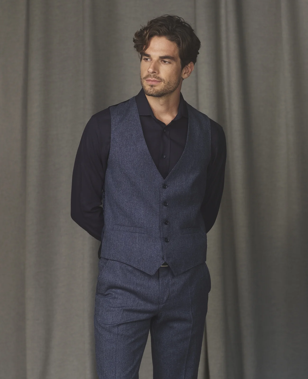 Tolka Donegal Tweed Suit Waistcoat in Blue Salt & Pepper primary image