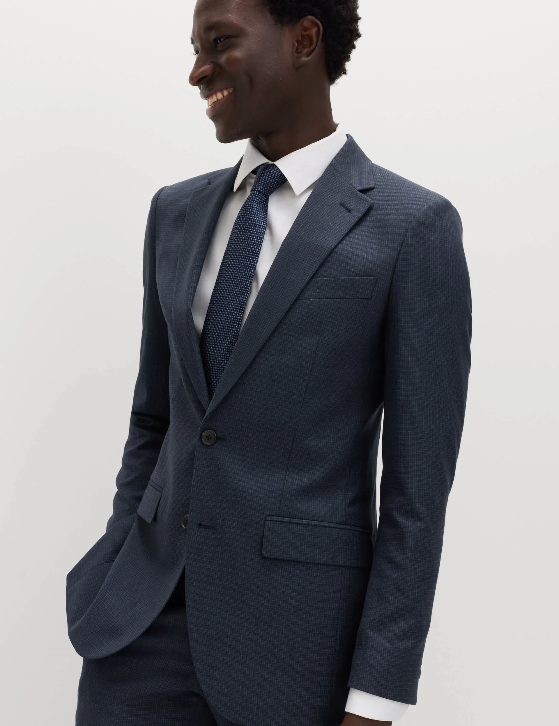 3 Piece Skinny Fit Grid Check Stretch Suit thumbnail 2