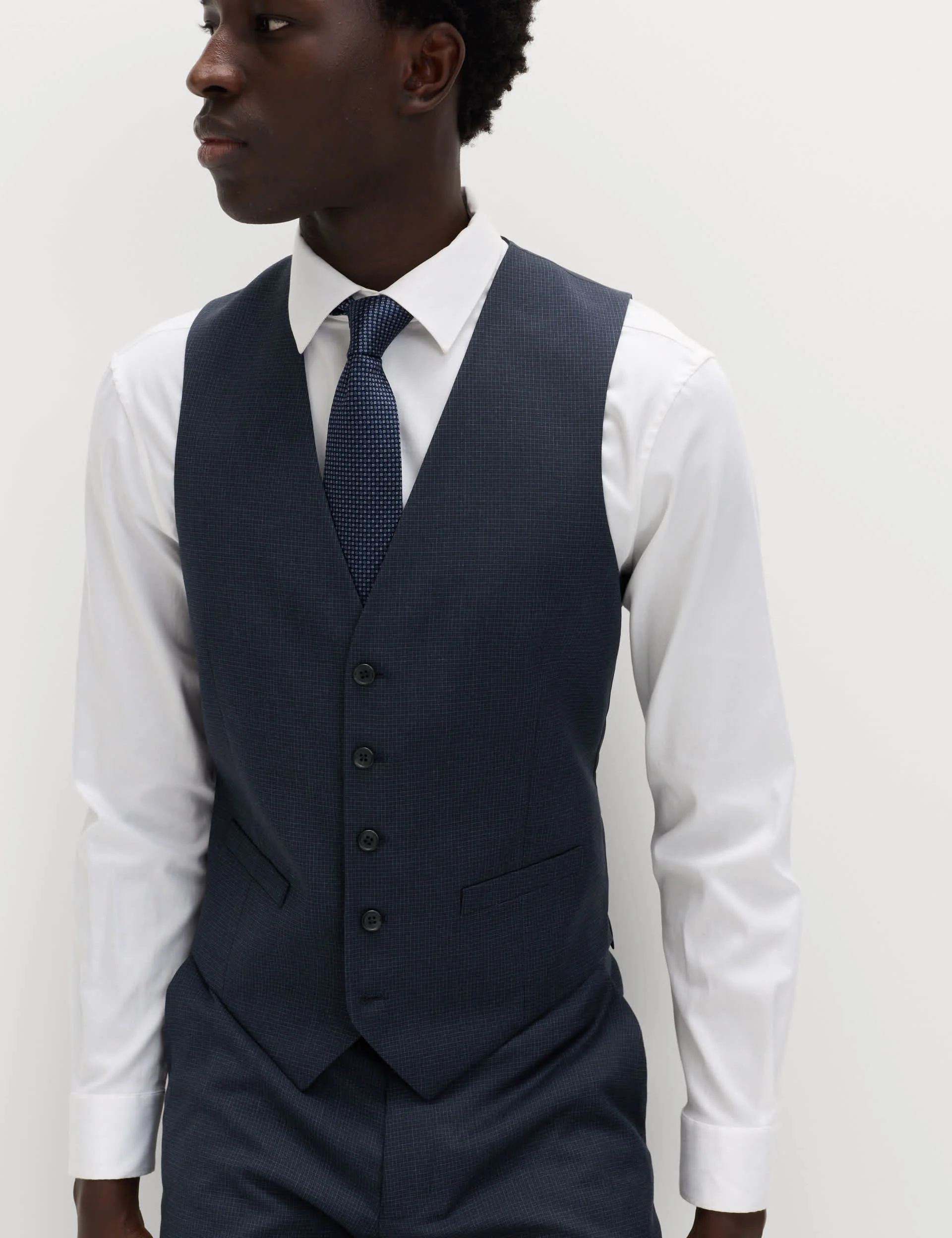 3 Piece Skinny Fit Grid Check Stretch Suit thumbnail 4