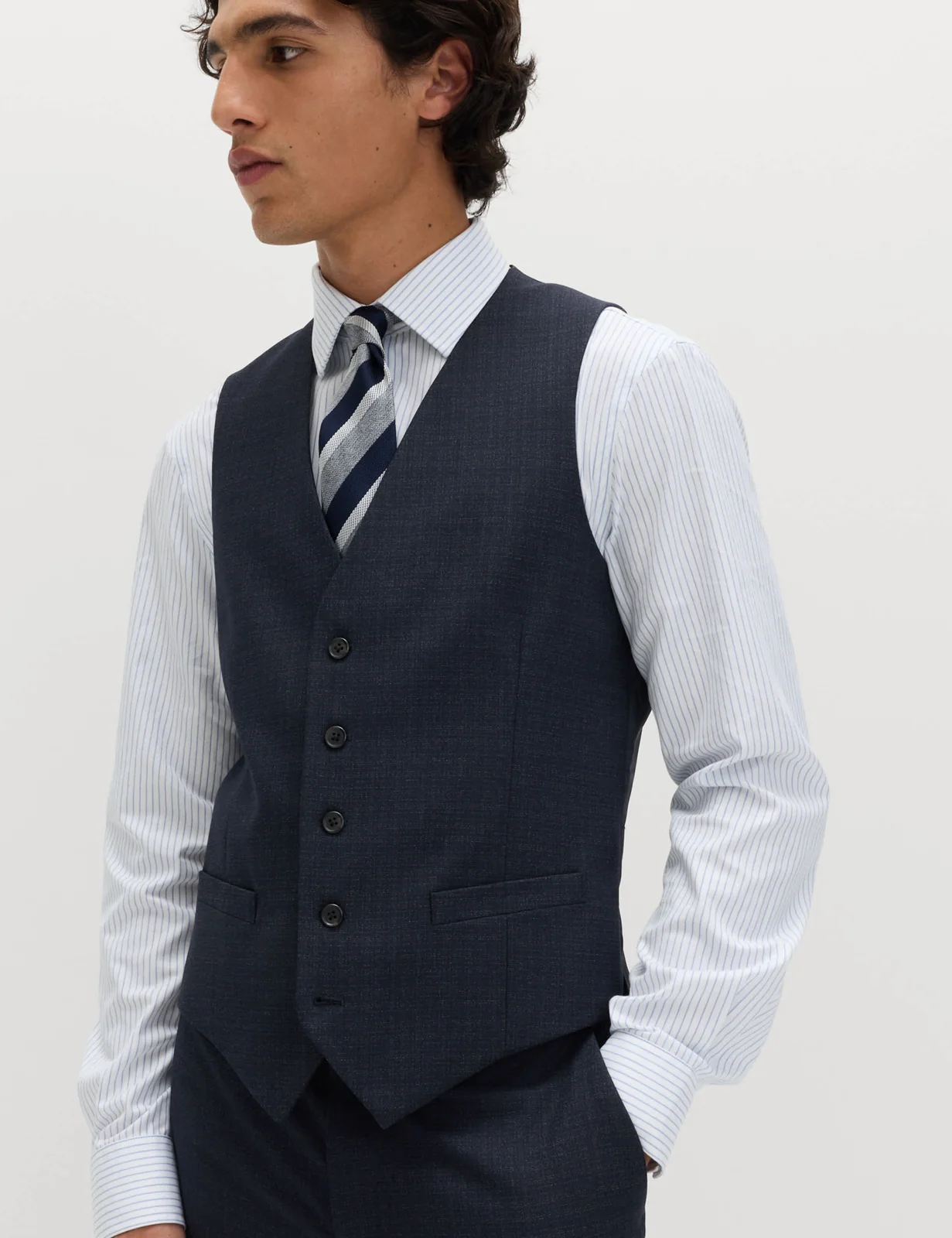 3 Piece Skinny Fit Textured Stretch Suit thumbnail 3