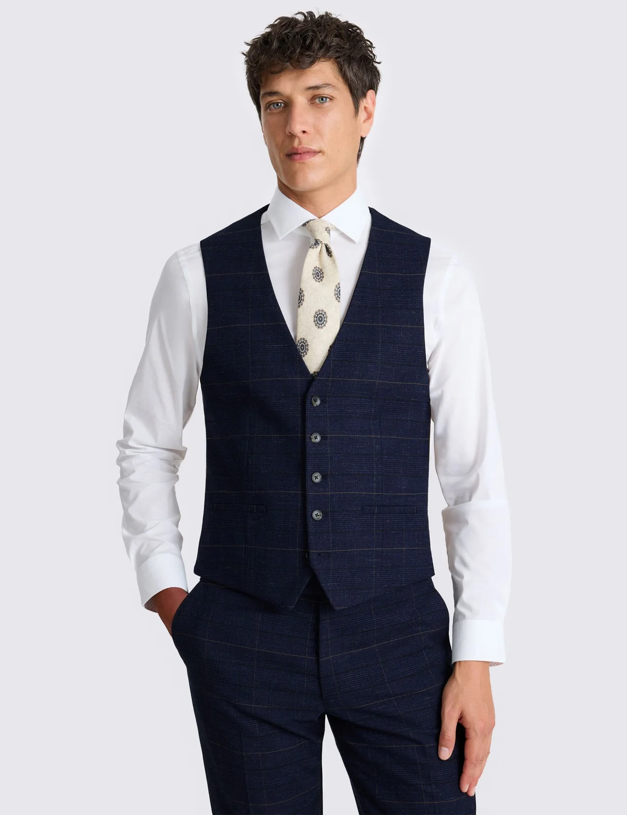 3 Piece Slim Fit Check Stretch Suit thumbnail 2