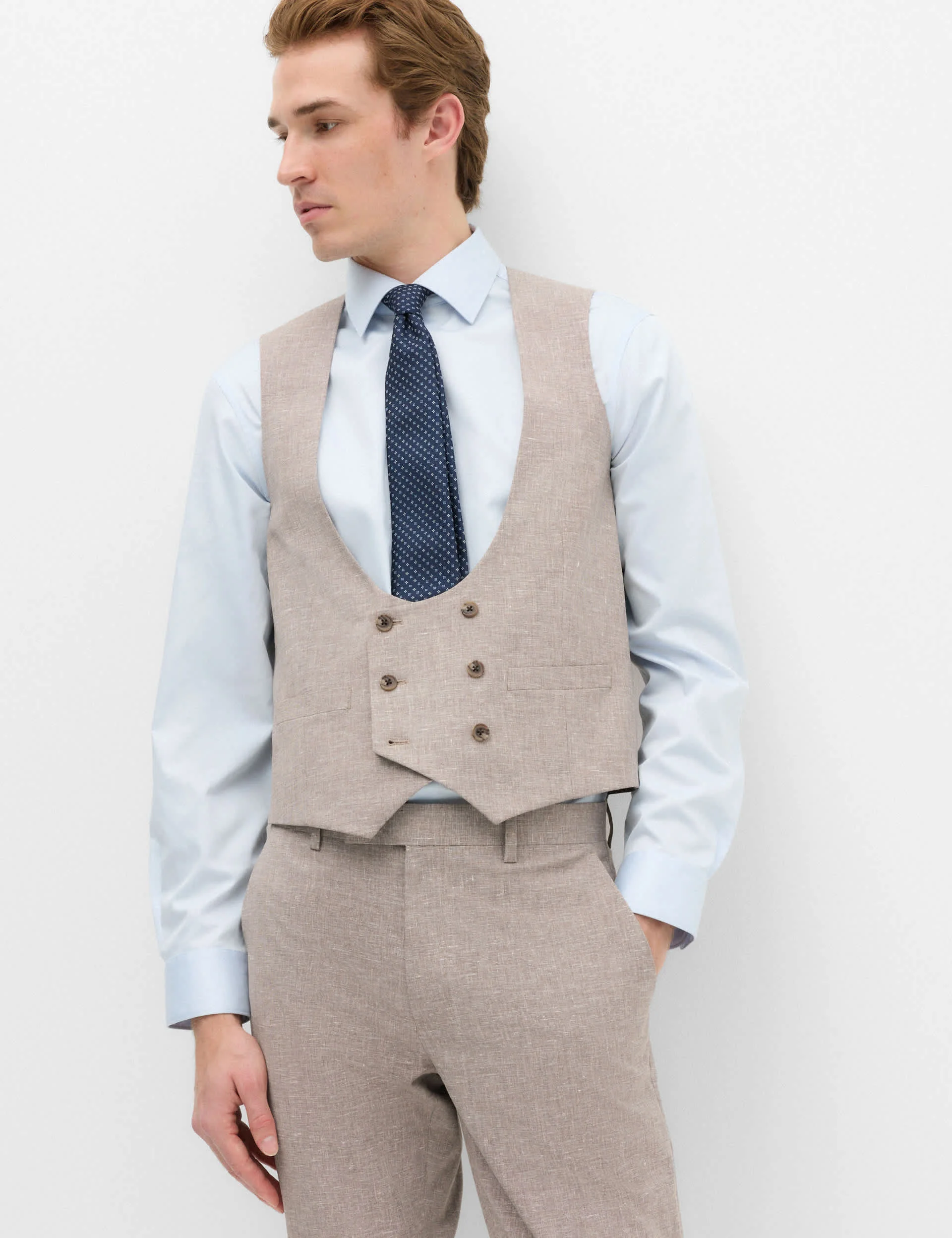 3 Piece Slim Fit Linen Blend Stretch Suit thumbnail 2
