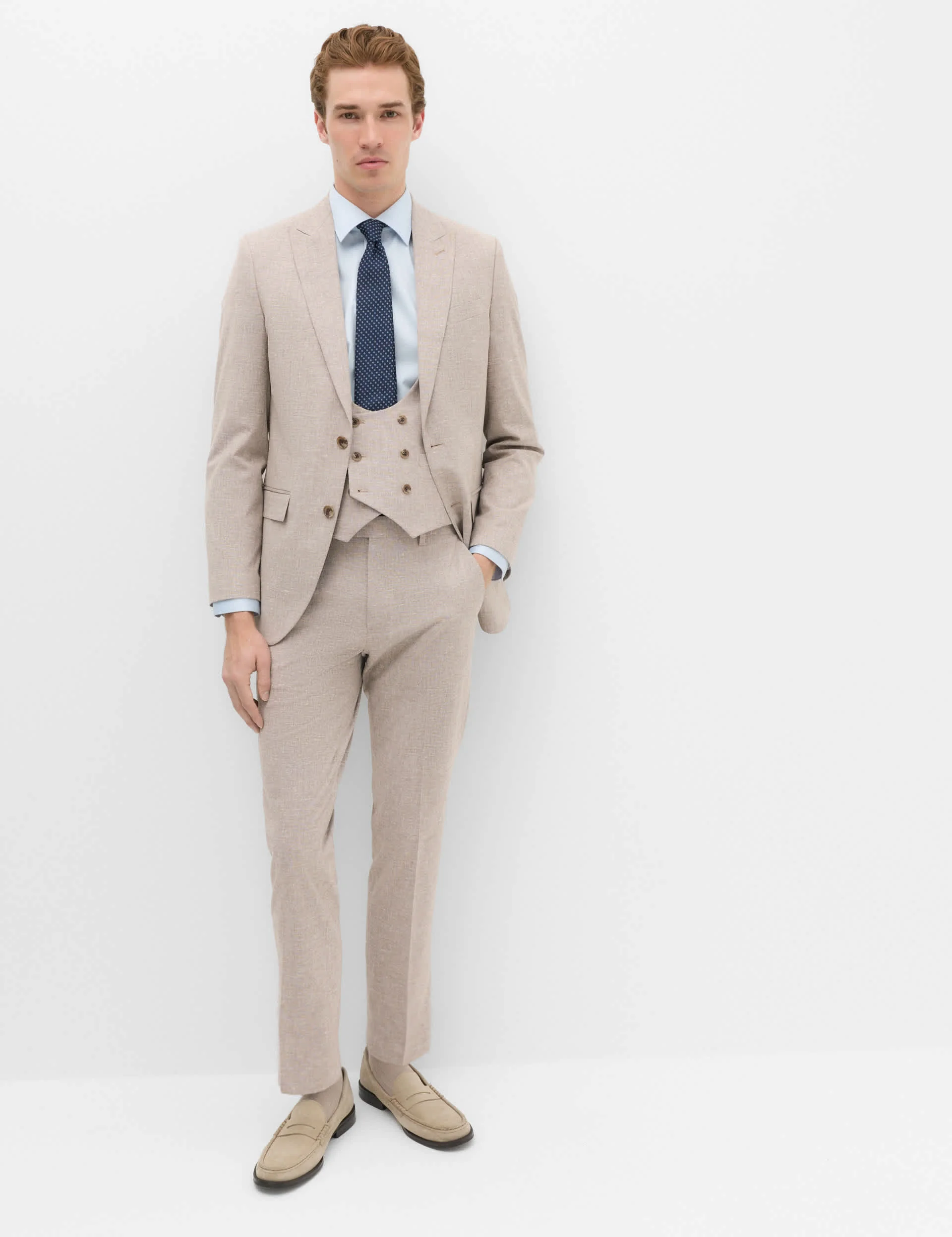 3 Piece Slim Fit Linen Blend Stretch Suit thumbnail 6