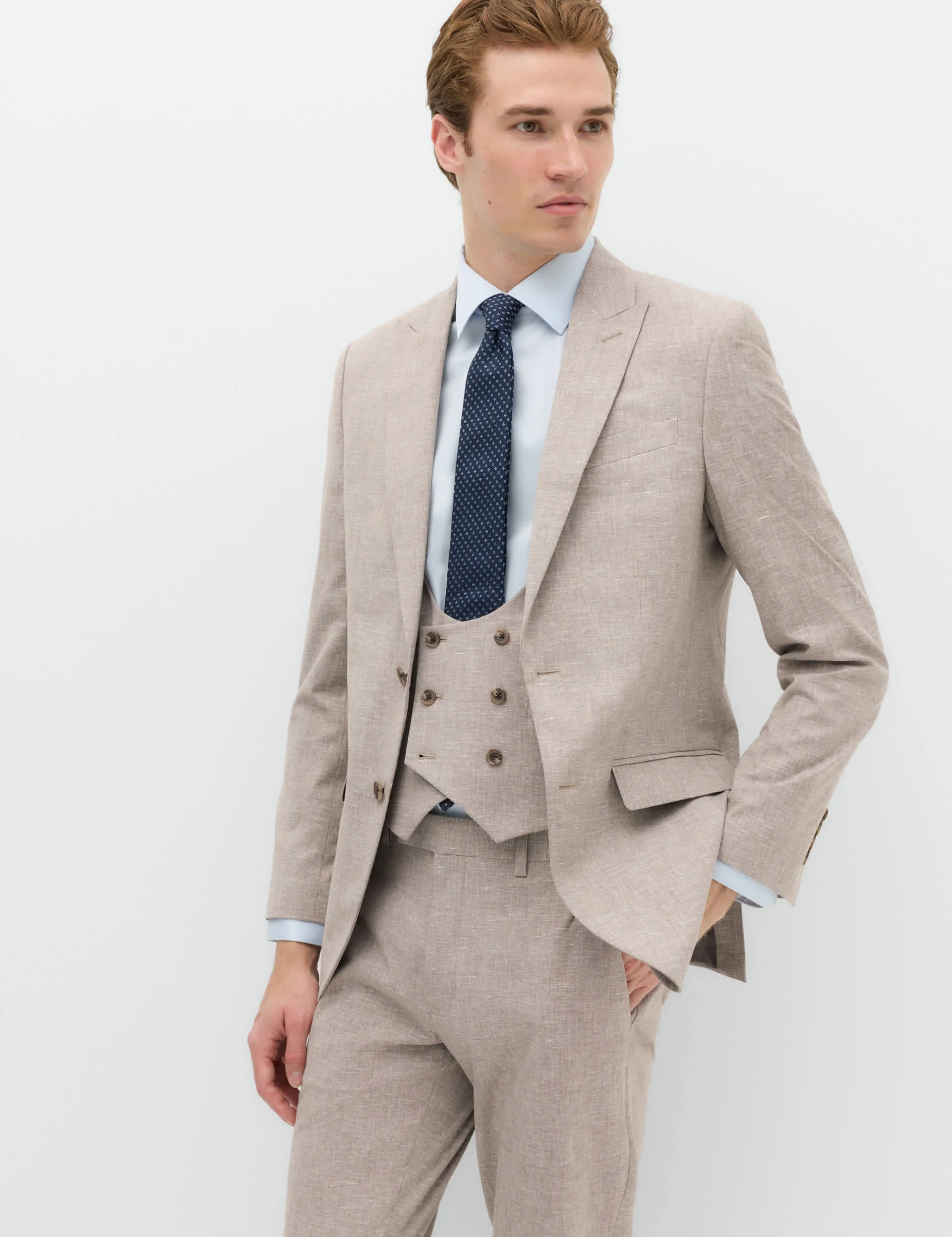 3 Piece Slim Fit Linen Blend Stretch Suit