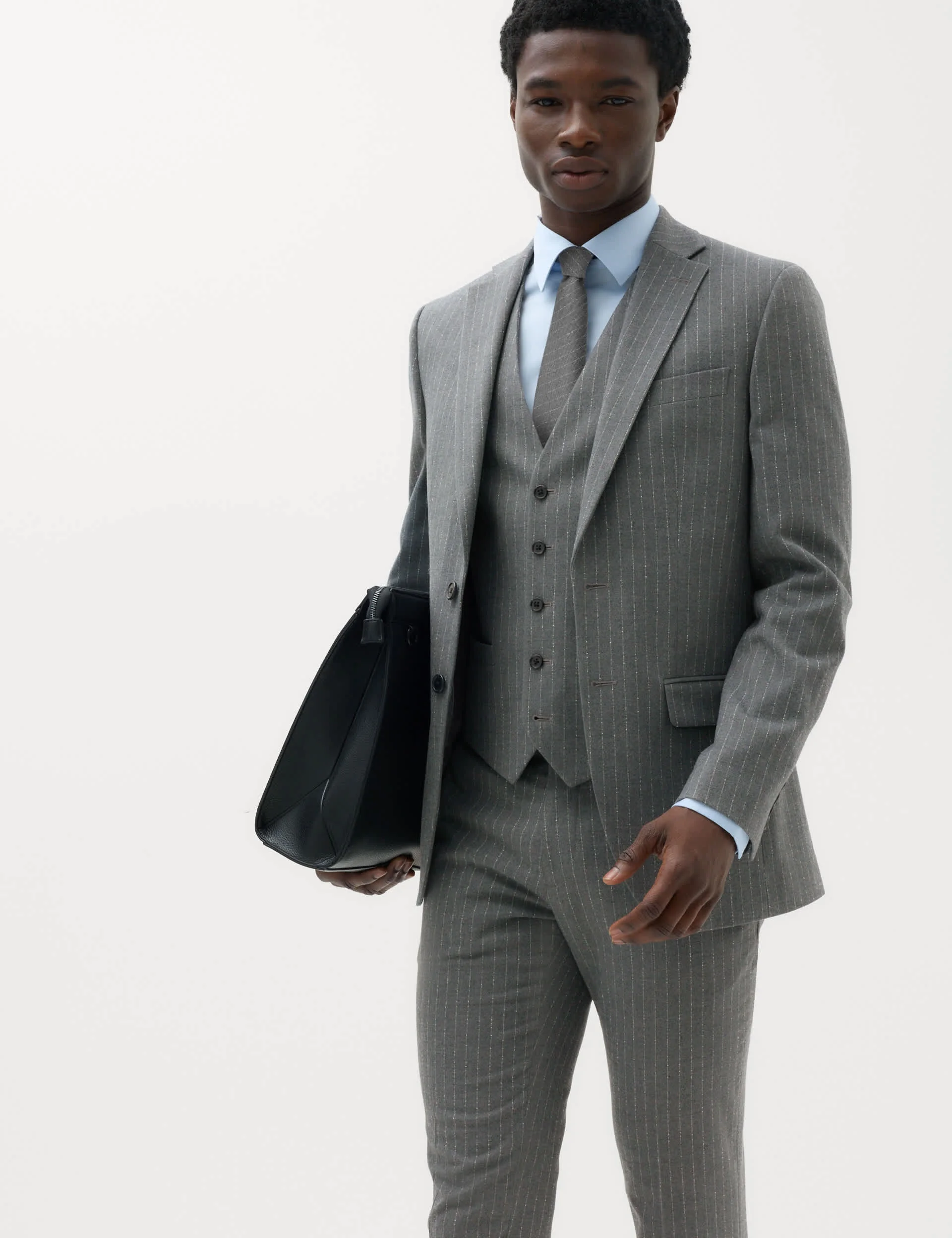 3 Piece Slim Fit Pin Stripe Stretch Suit thumbnail 6