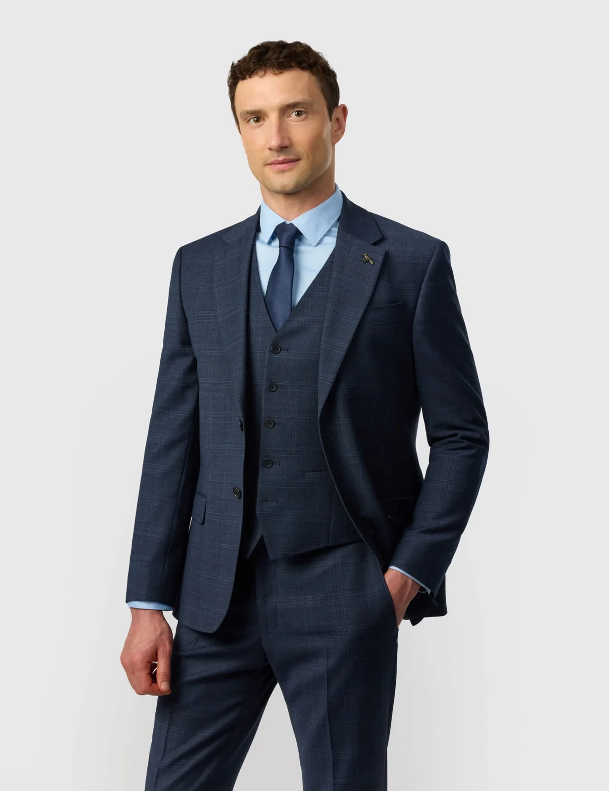 3 Piece Slim Fit Wool Blend Check Suit thumbnail 6