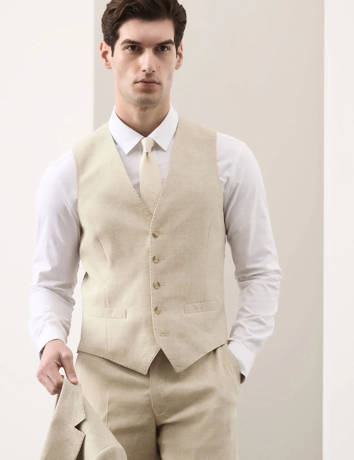 3 Piece Tailored Fit Italian Performance Linen Blend Suit thumbnail 6