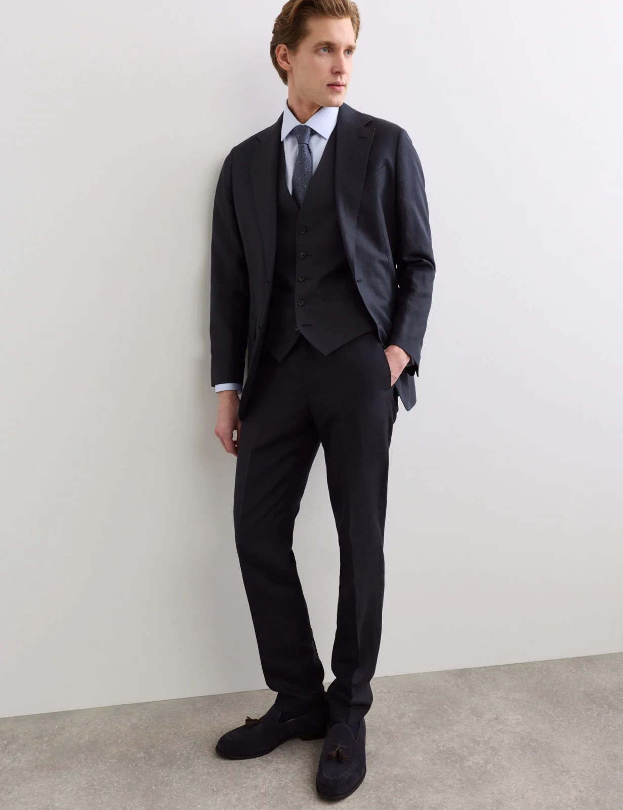 3 Piece Tailored Fit Italian Silk & Linen Suit thumbnail 5