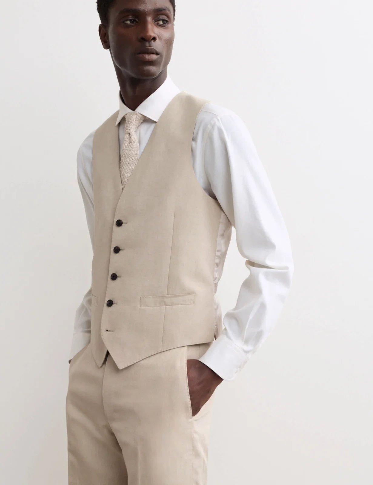 3 Piece Tailored Fit Silk & Linen Blend Suit thumbnail 2