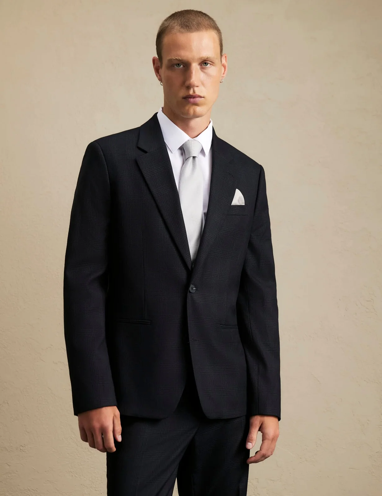 Slim Fit Checked Single Breasted Suit Jacket