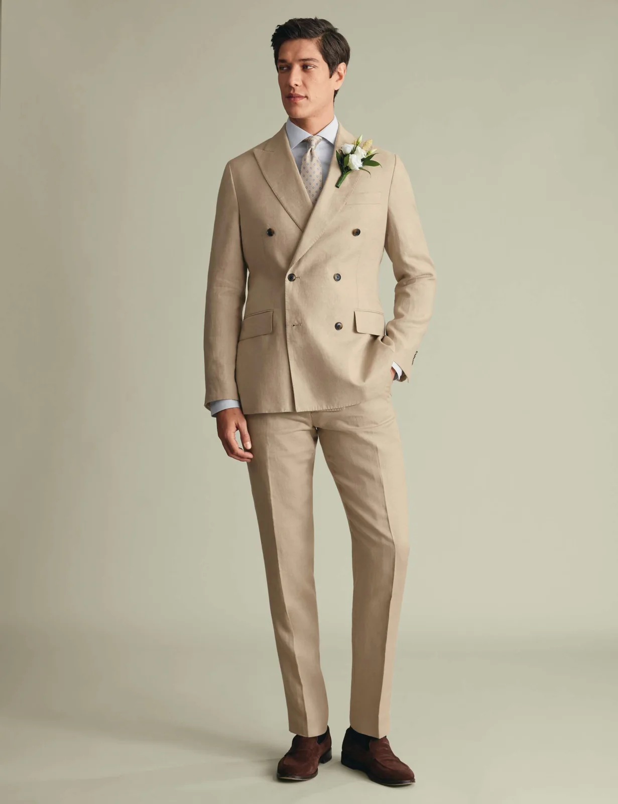 Slim Fit Pure Linen Double Breasted Suit thumbnail 2