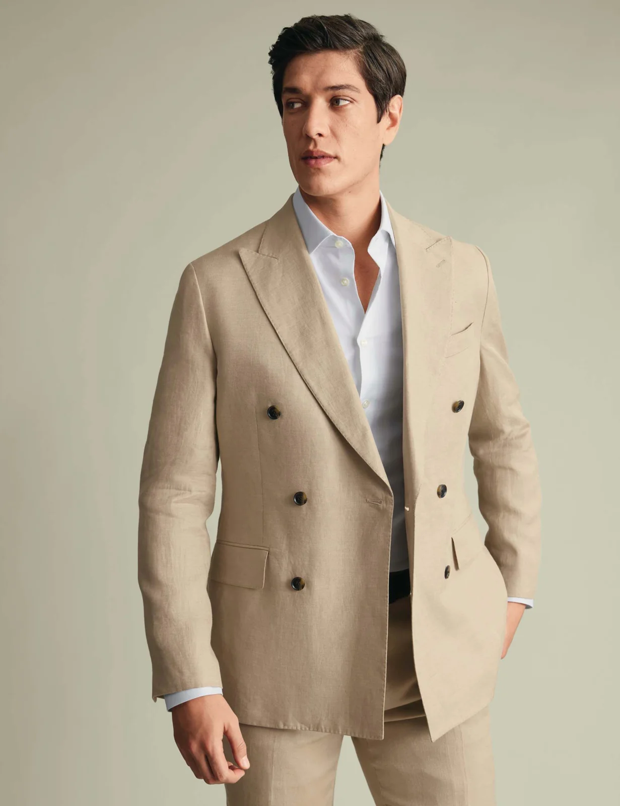 Slim Fit Pure Linen Double Breasted Suit primary image