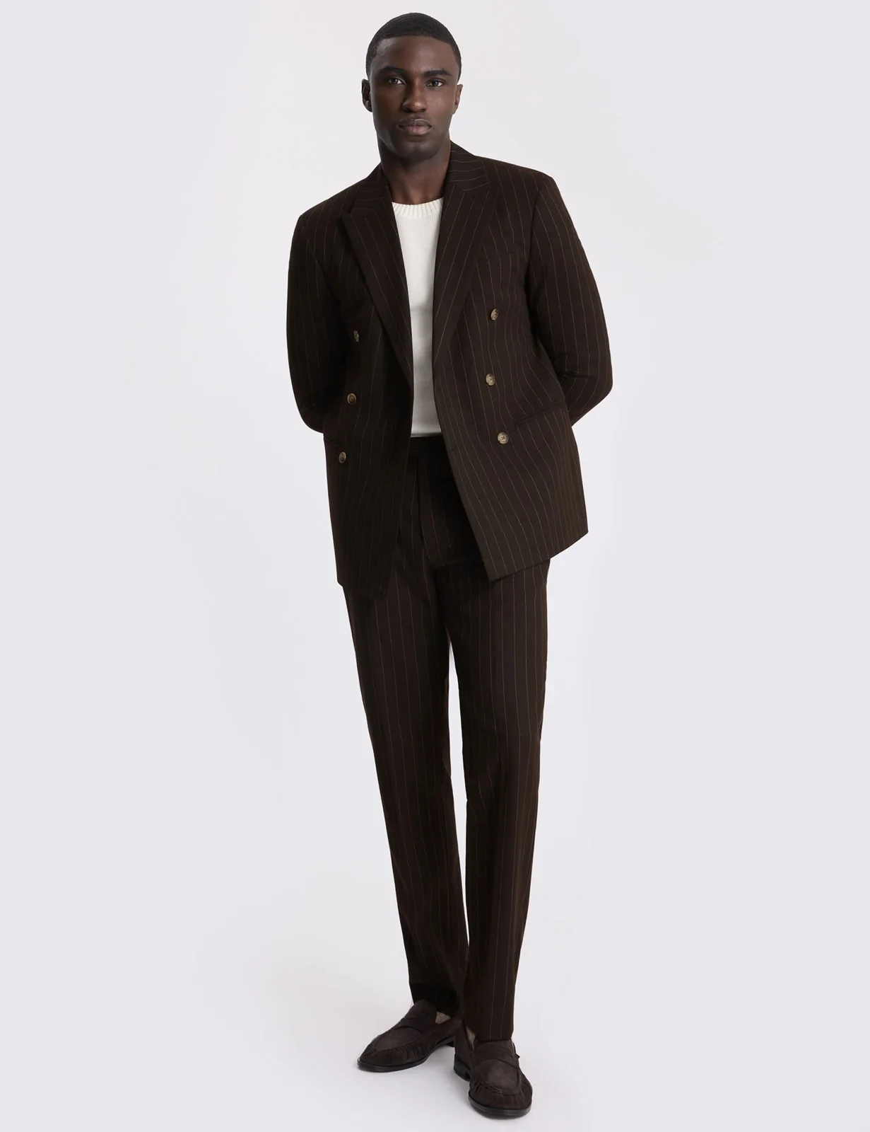 Slim Fit Striped Double Breasted Suit Jacket thumbnail 2