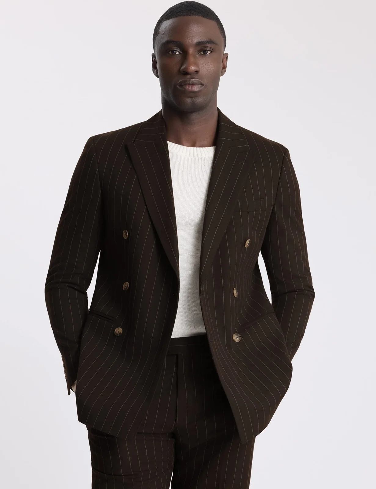 Slim Fit Striped Double Breasted Suit Jacket primary image