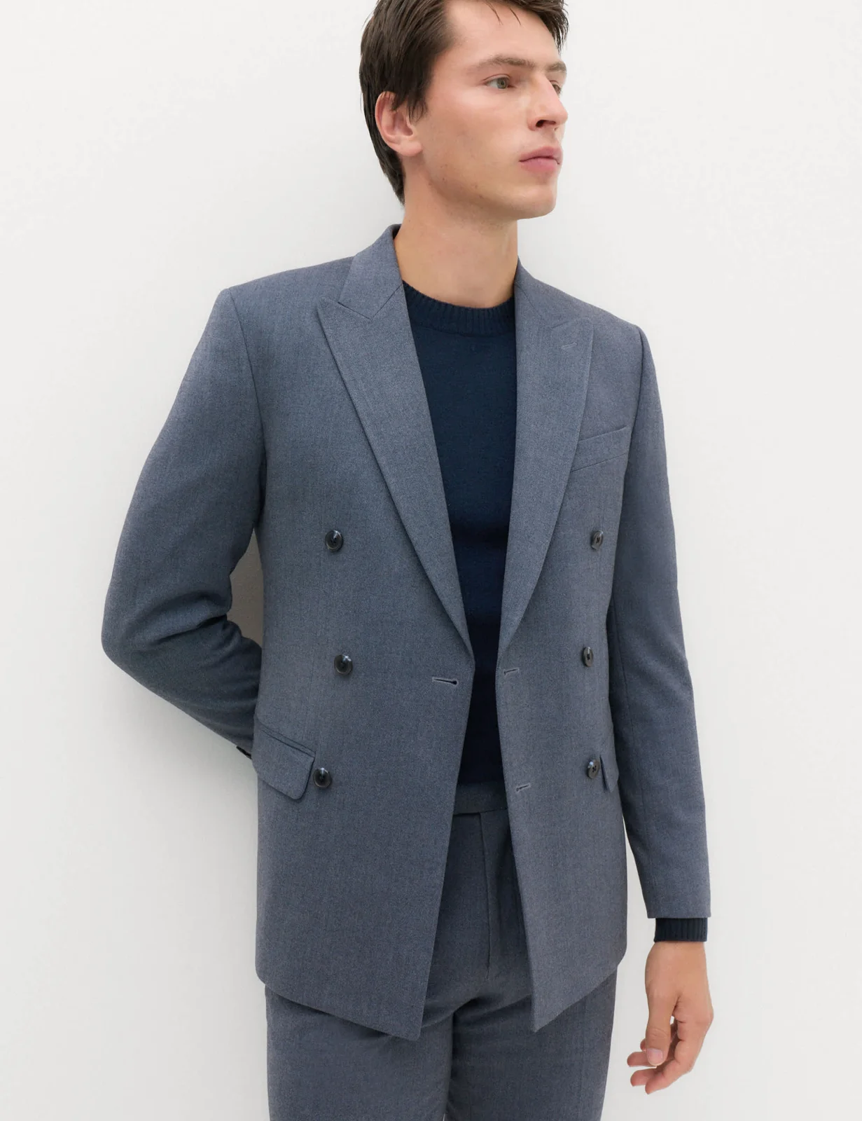 Slim Fit Twill Double Breasted Suit Jacket primary image