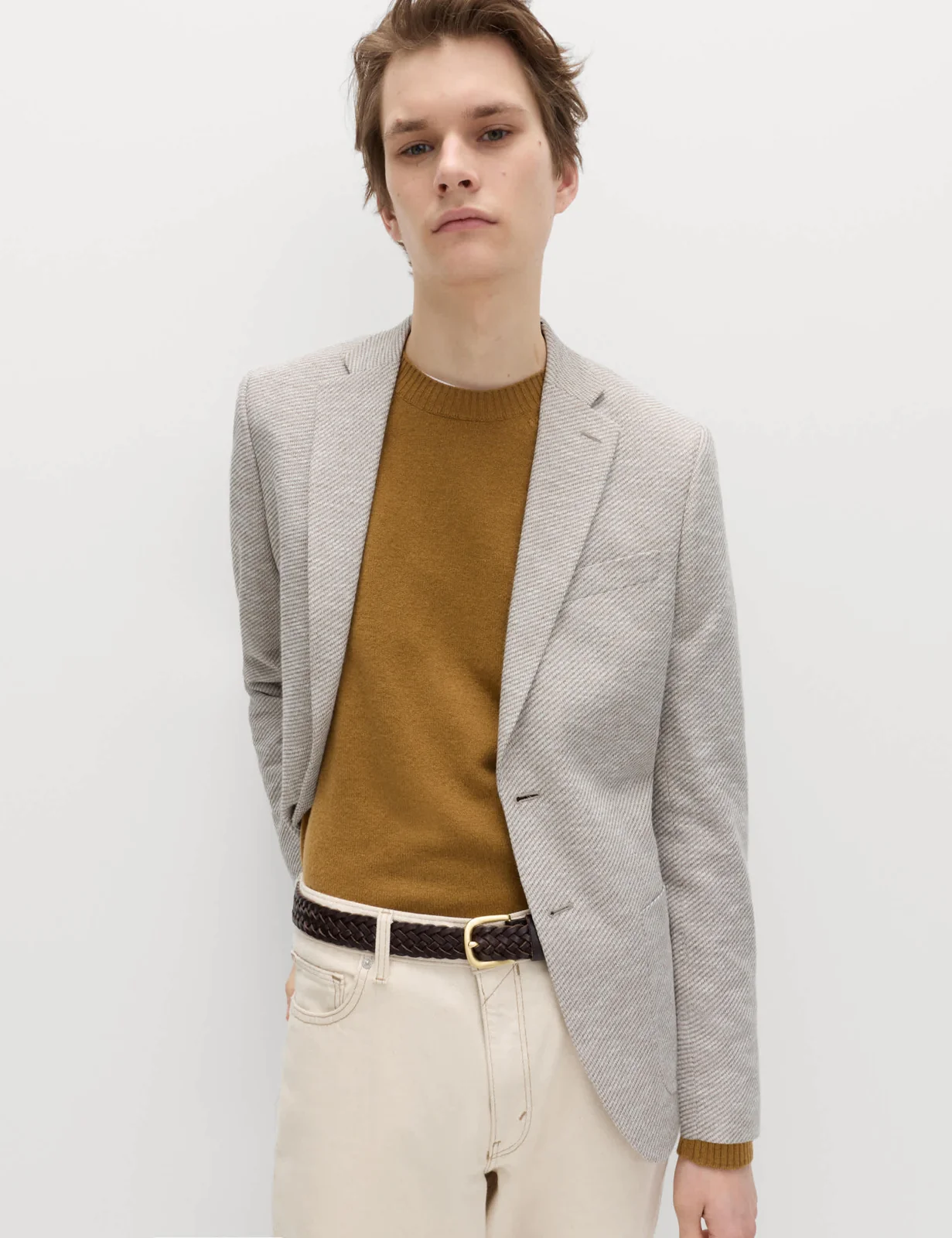 Tailored Fit Cotton Blend Textured Stretch Blazer