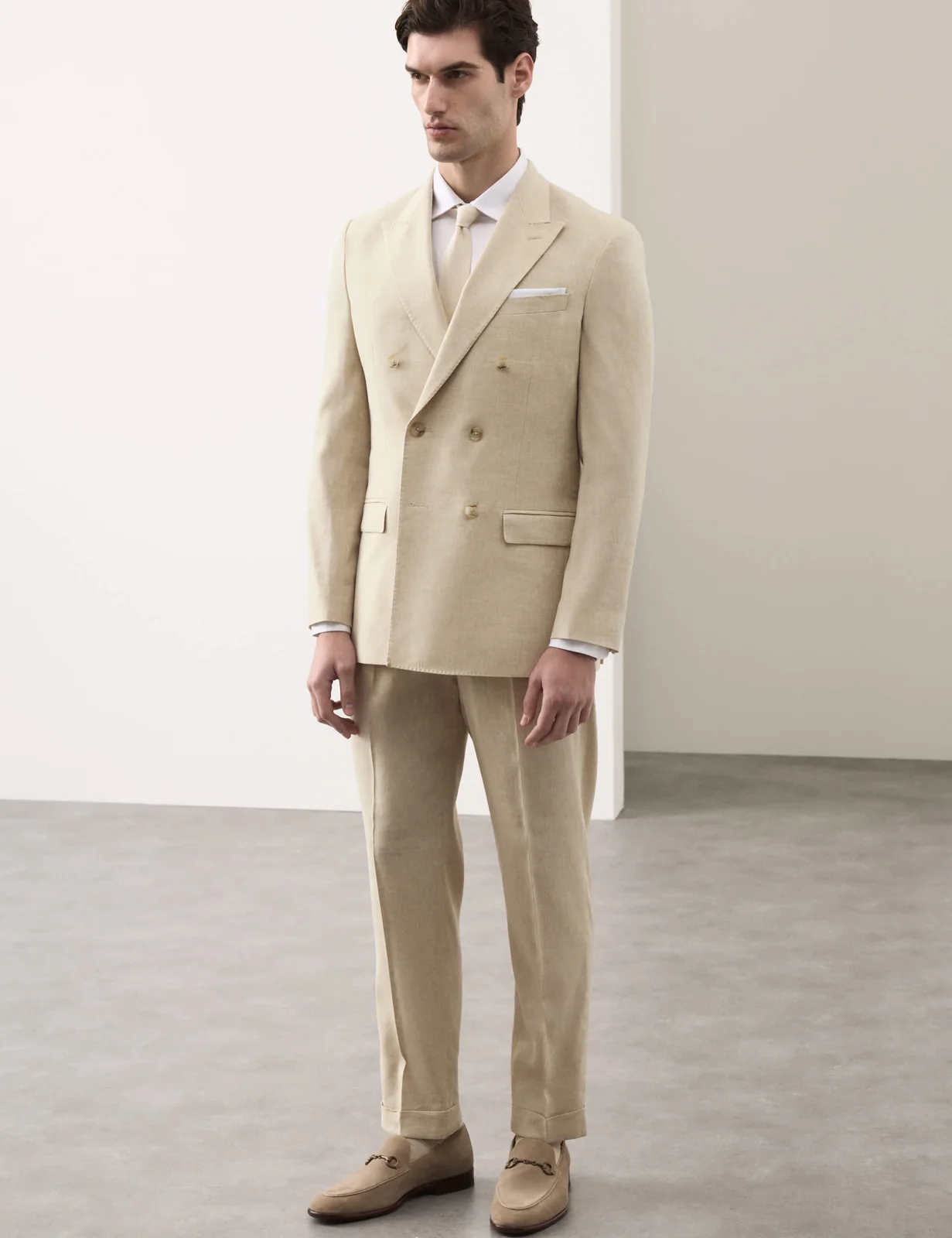 Tailored Fit Italian Performance Linen Blend Double Breasted Suit Jacket thumbnail 6