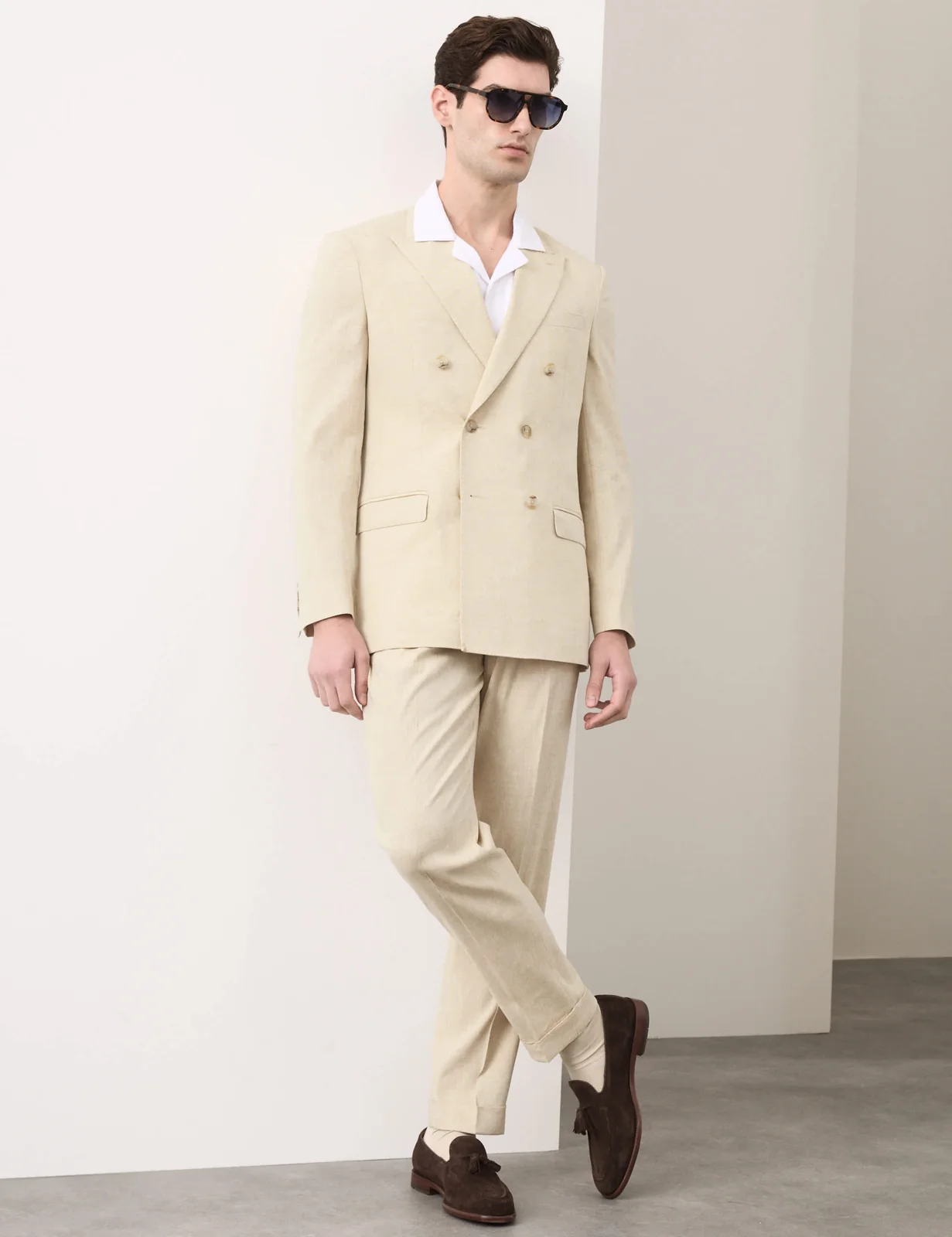 Tailored Fit Italian Performance Linen Blend Double Breasted Suit Jacket thumbnail 7