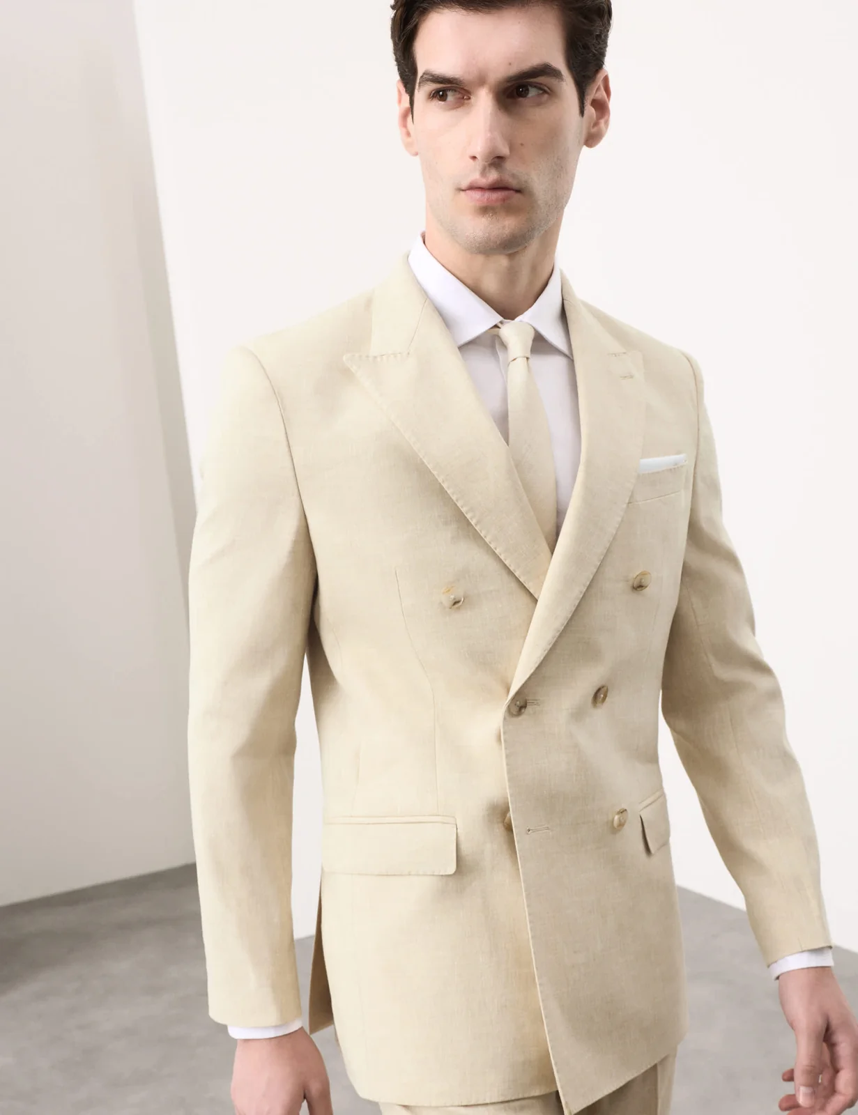 Tailored Fit Italian Performance Linen Blend Double Breasted Suit Jacket by Marks & Spencer