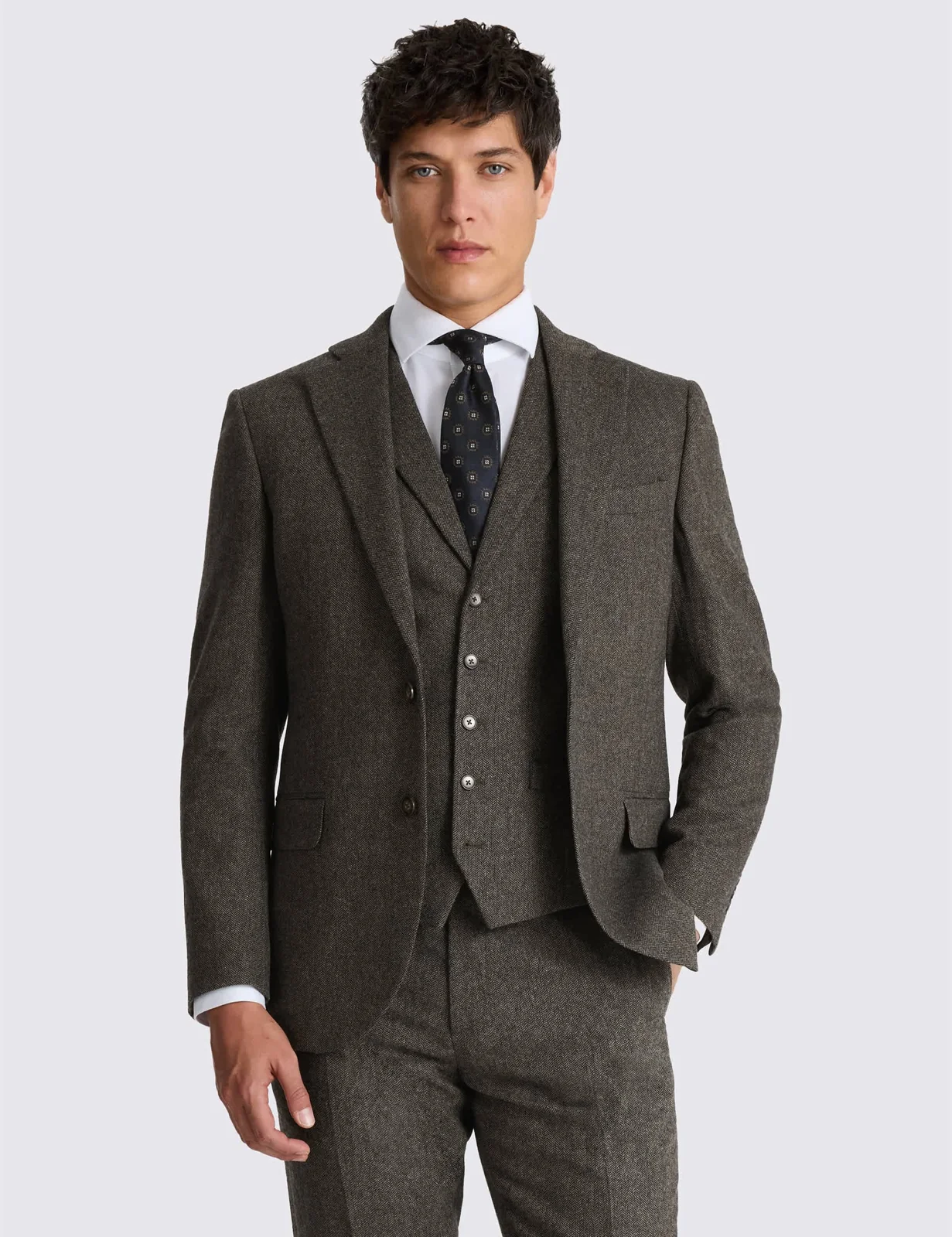 Tailored Fit Wool Blend Herringbone Suit Jacket