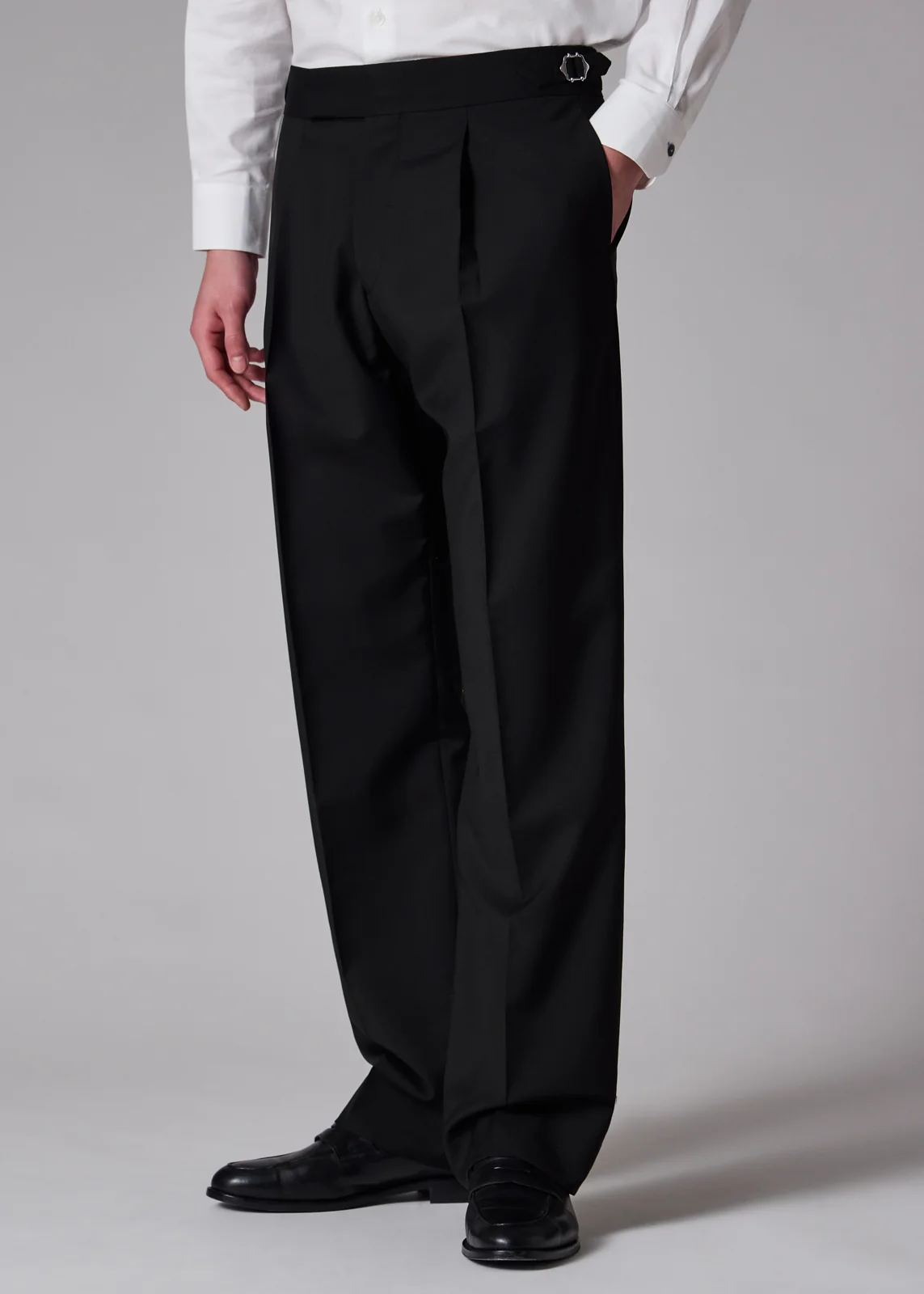 Black Single-Pleat Wool-Mohair Evening Trousers