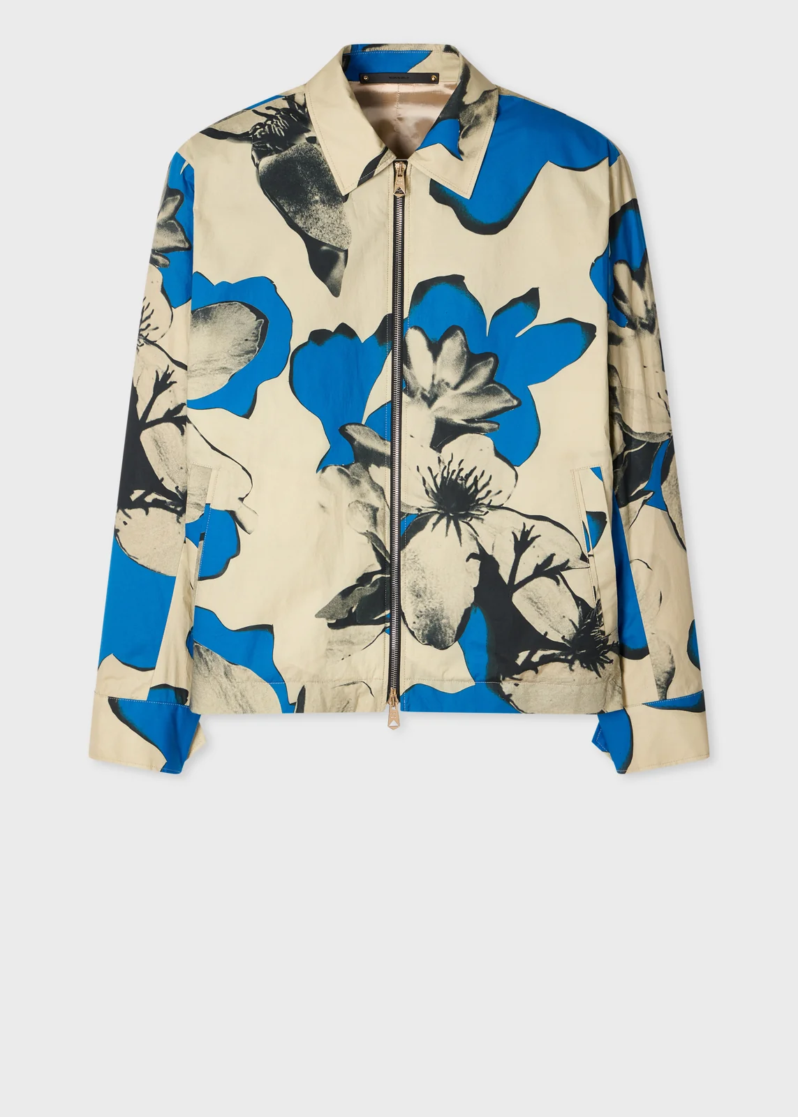Blue and Ecru Floral Print Cotton Jacket