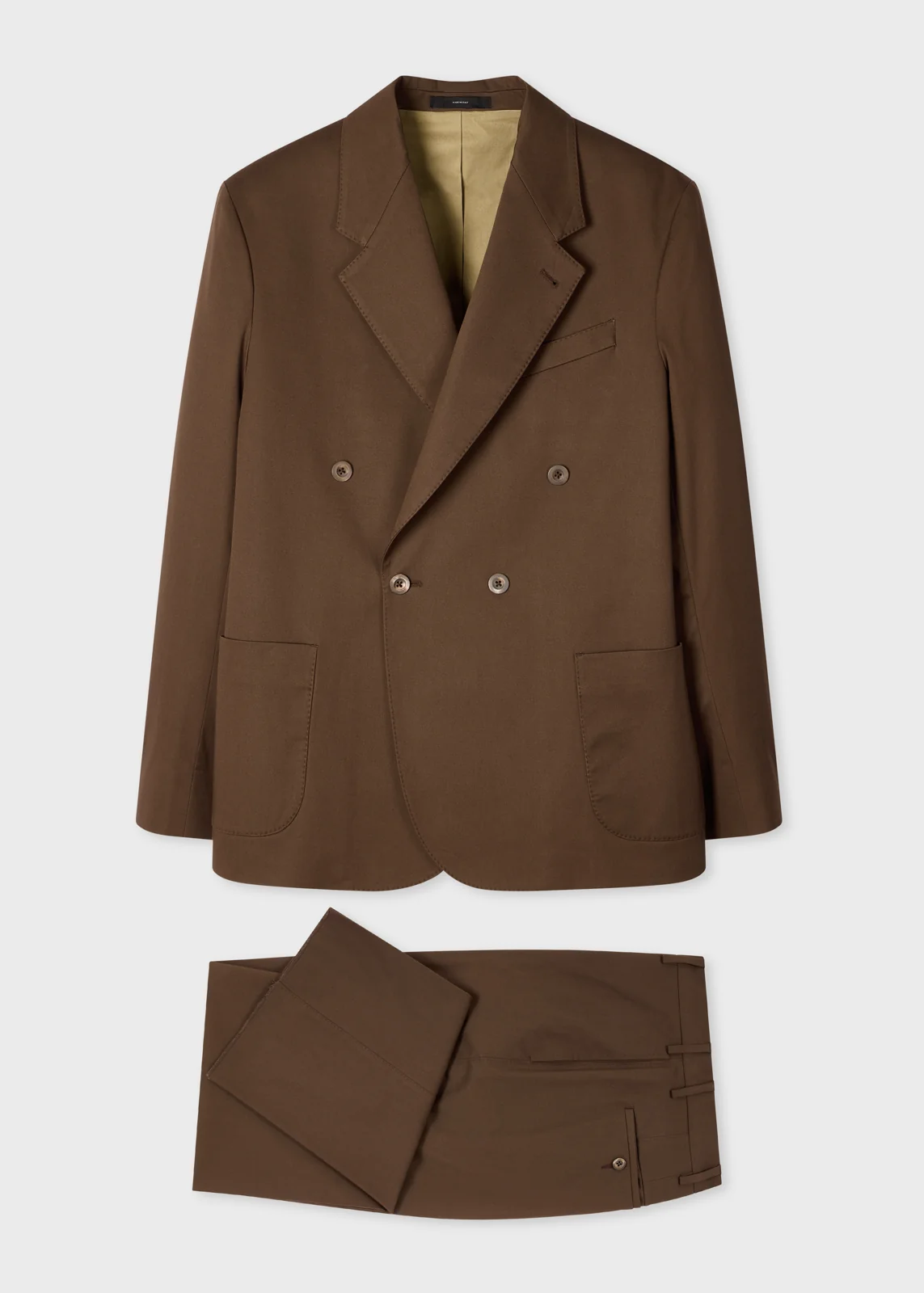 Brown Cotton-Twill Double-Breasted Suit