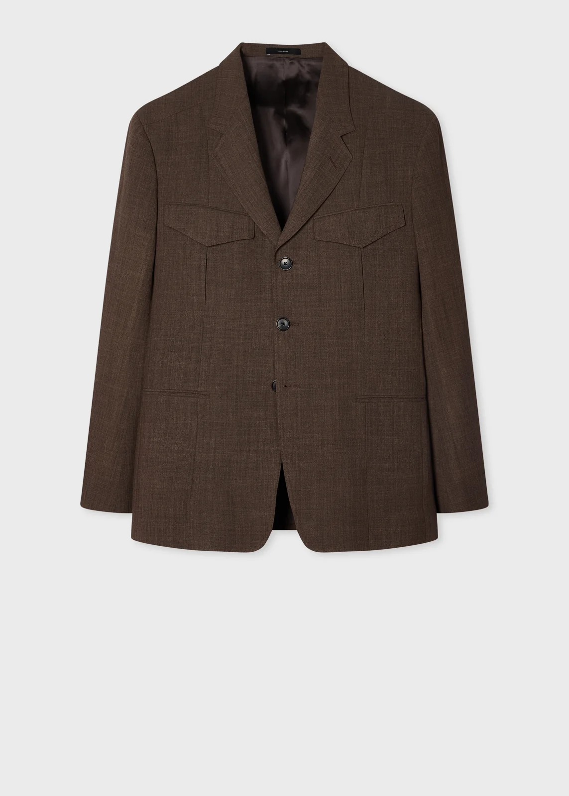 Brown Crepe Viscose-Wool Four-Pocket Blazer