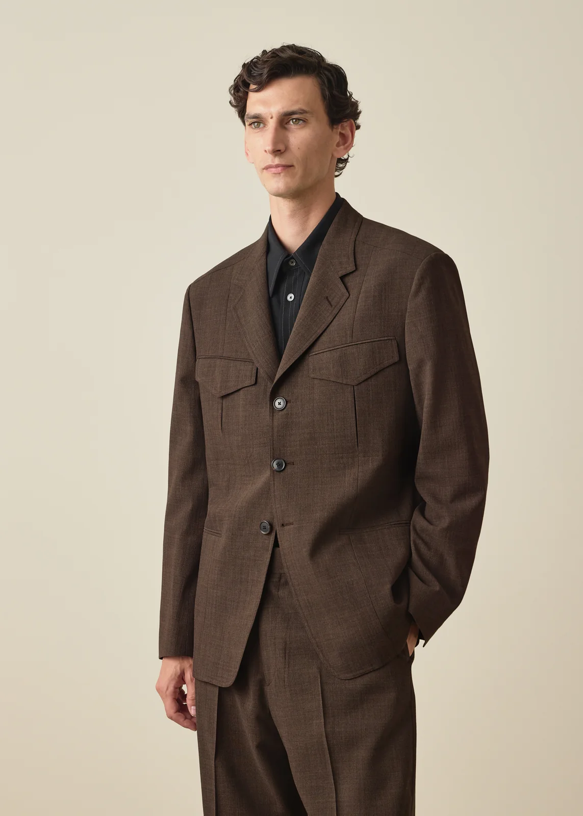 Brown Crepe Viscose-Wool Two-Piece Suit thumbnail 3