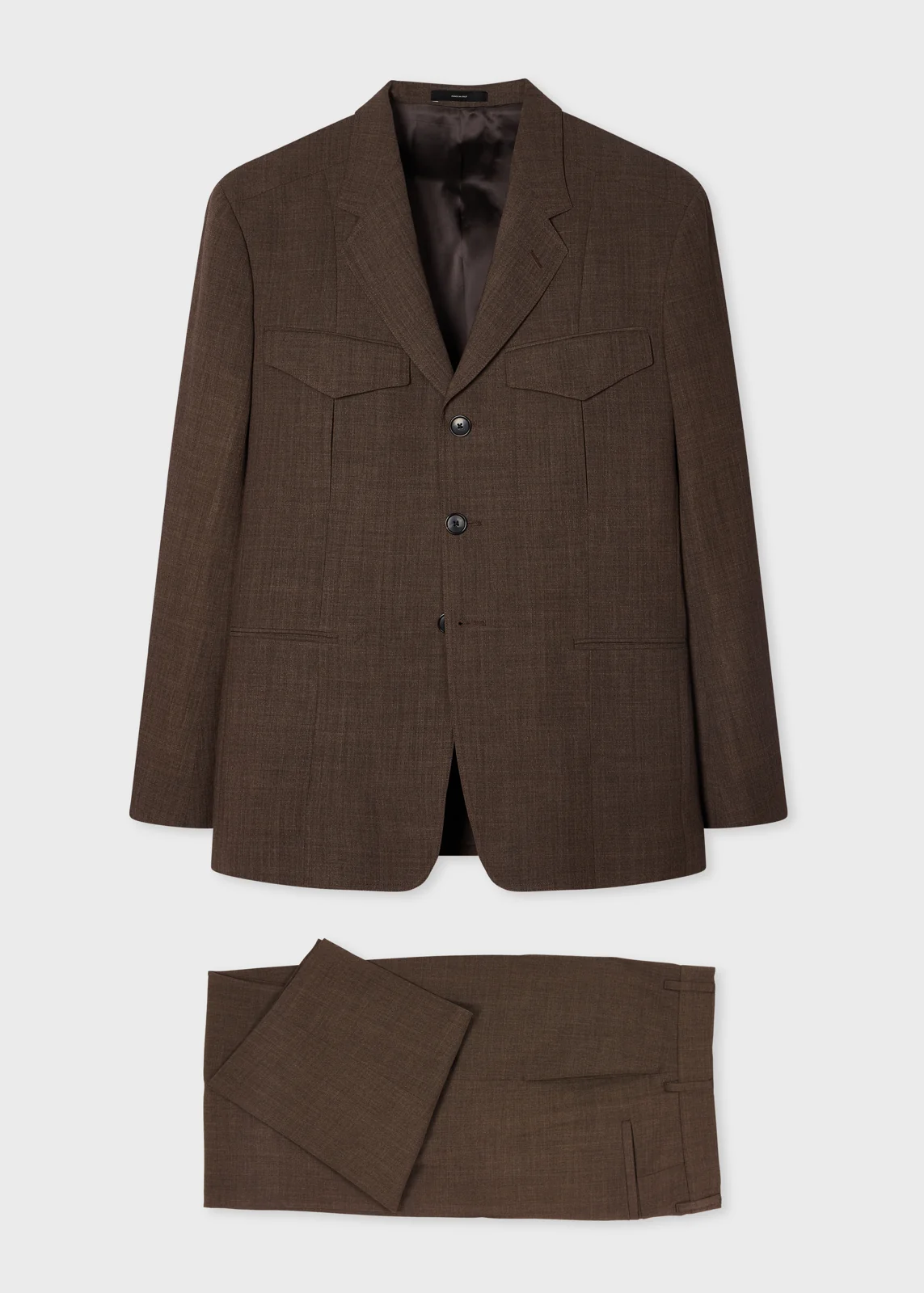 Brown Crepe Viscose-Wool Two-Piece Suit
