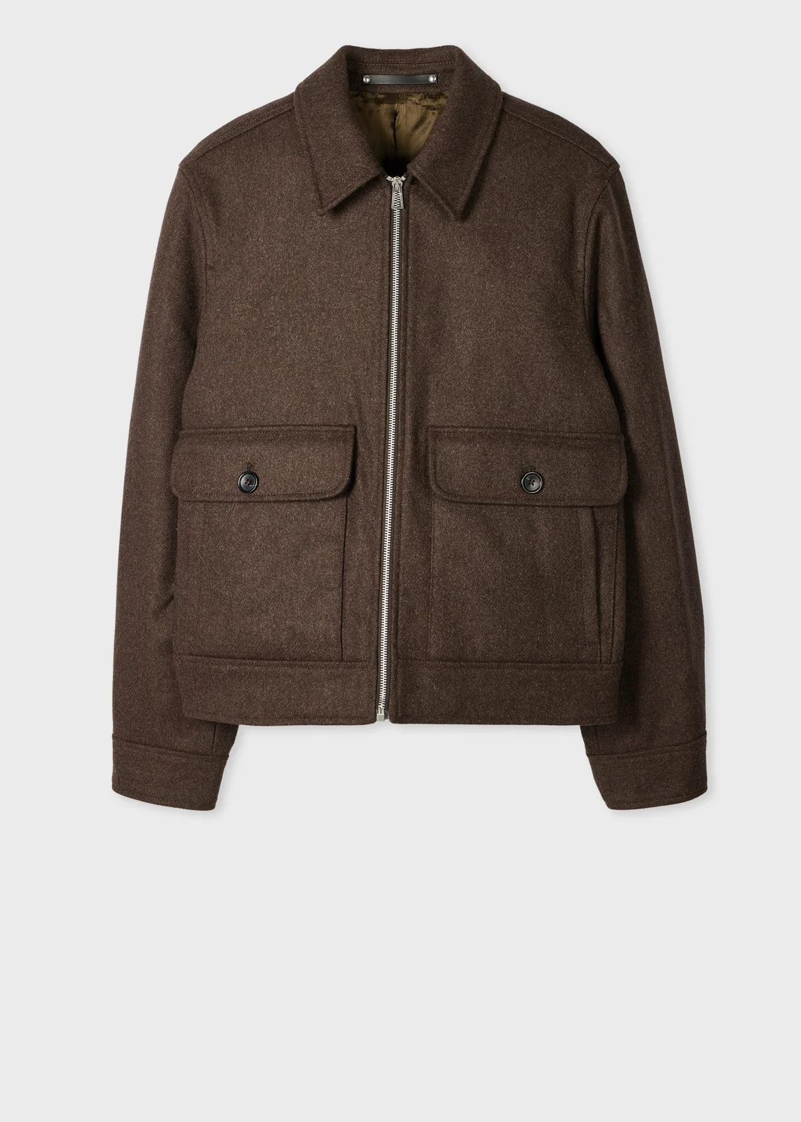 Brown Wool-Blend Cropped Patch-Pocket Jacket