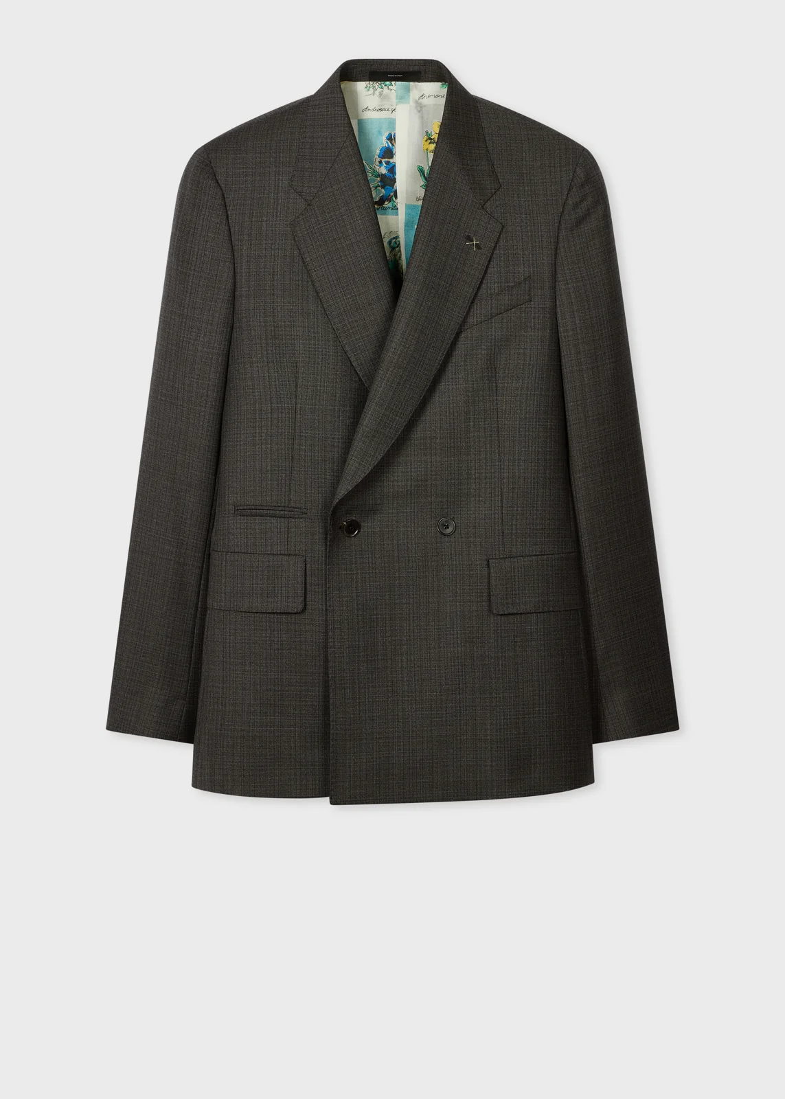 Charcoal Sharkskin Check Double-Breasted Blazer