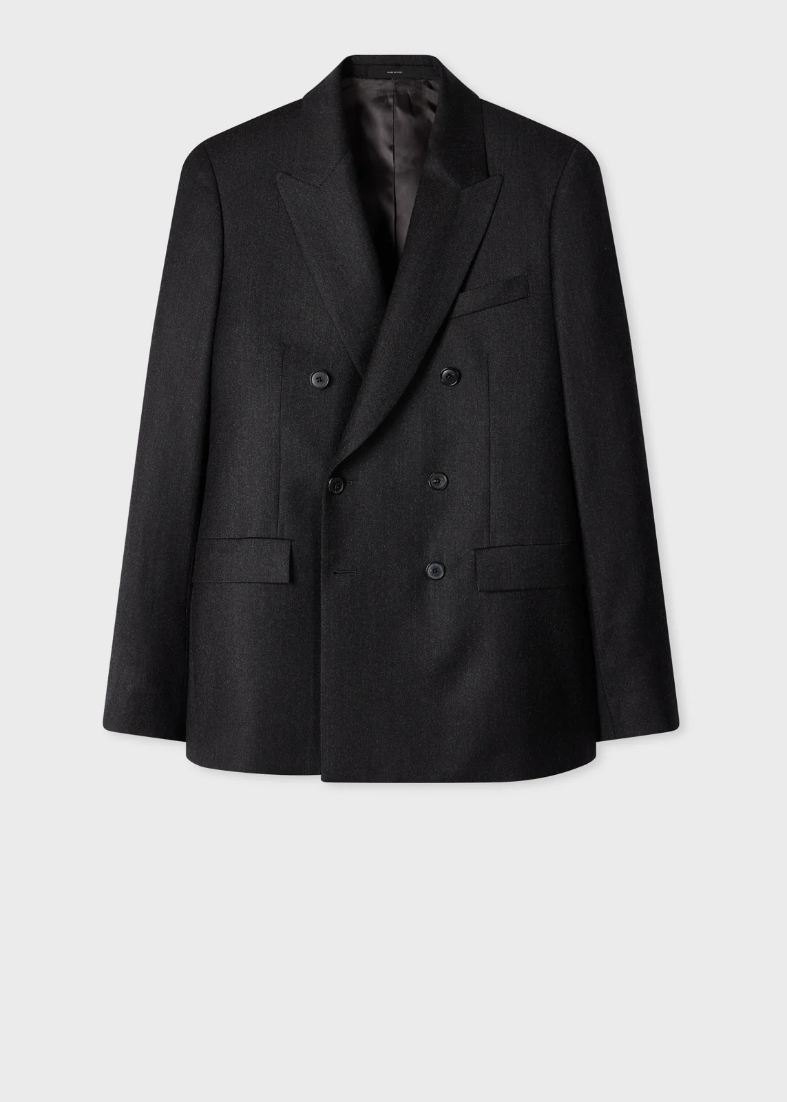 Charcoal Wool-Cashmere Flannel Double-Breasted Blazer