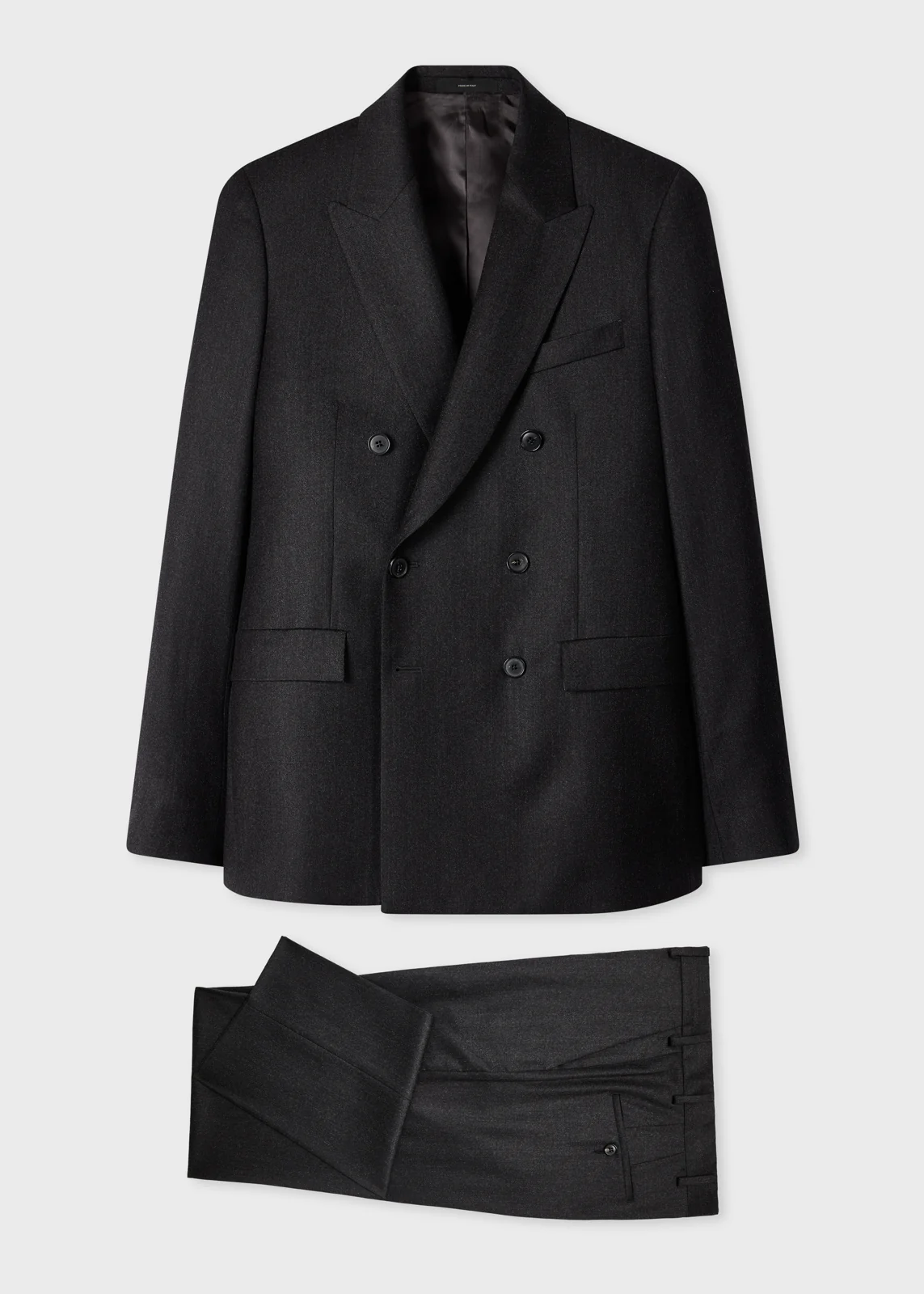 Charcoal Wool-Cashmere Flannel Double-Breasted Two-Piece Suit