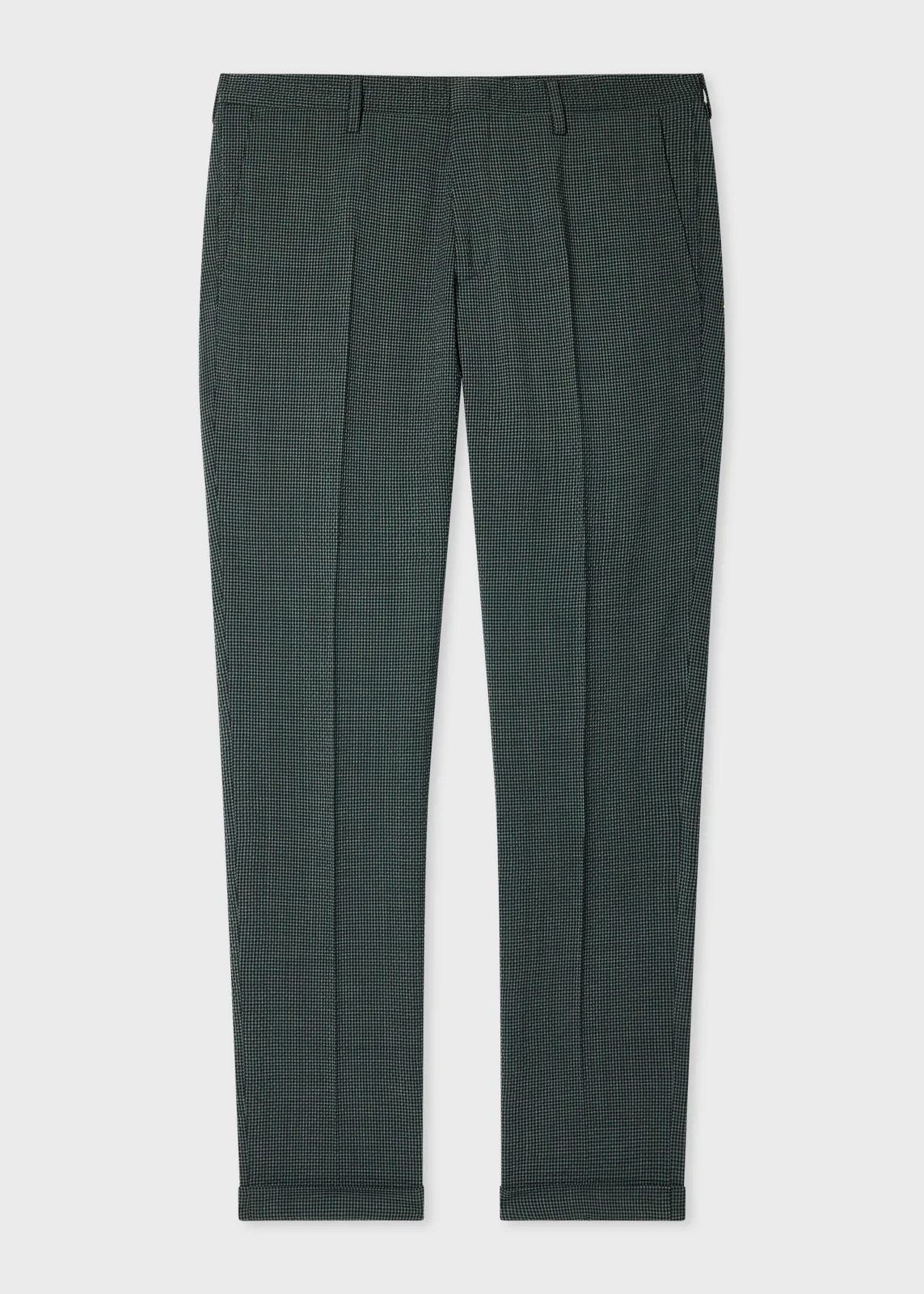 Dark Green Stretch-Wool Seersucker Check Trousers