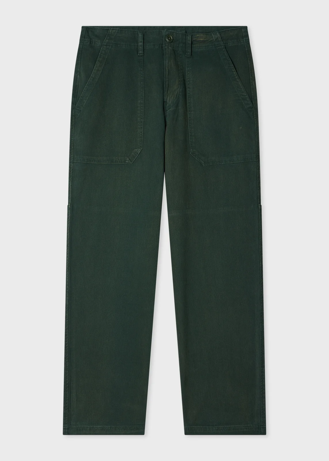 Green Two-Tone Textured Cotton-Blend Trousers