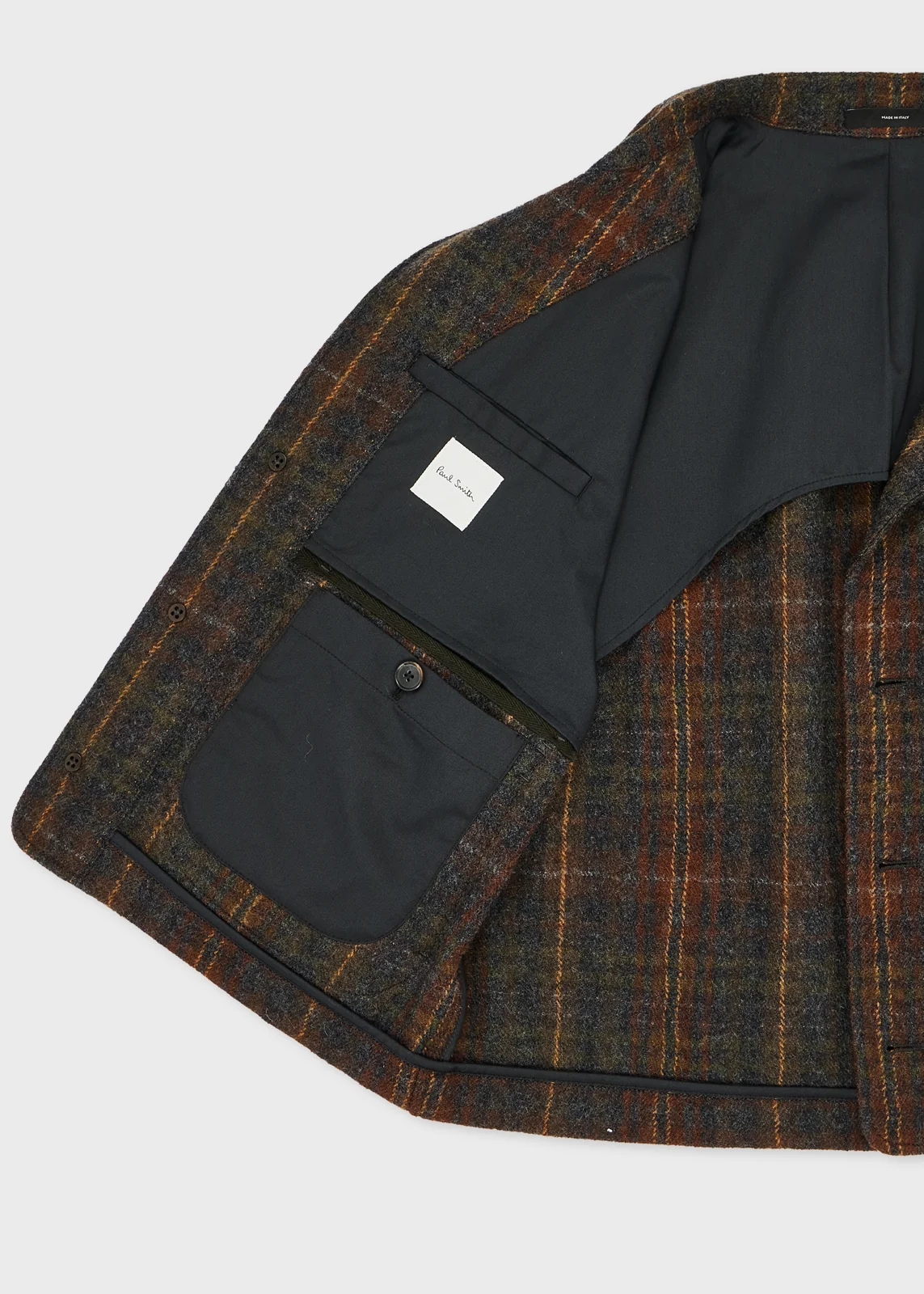 Grey and Brown Check Wool Vest Jacket thumbnail 2