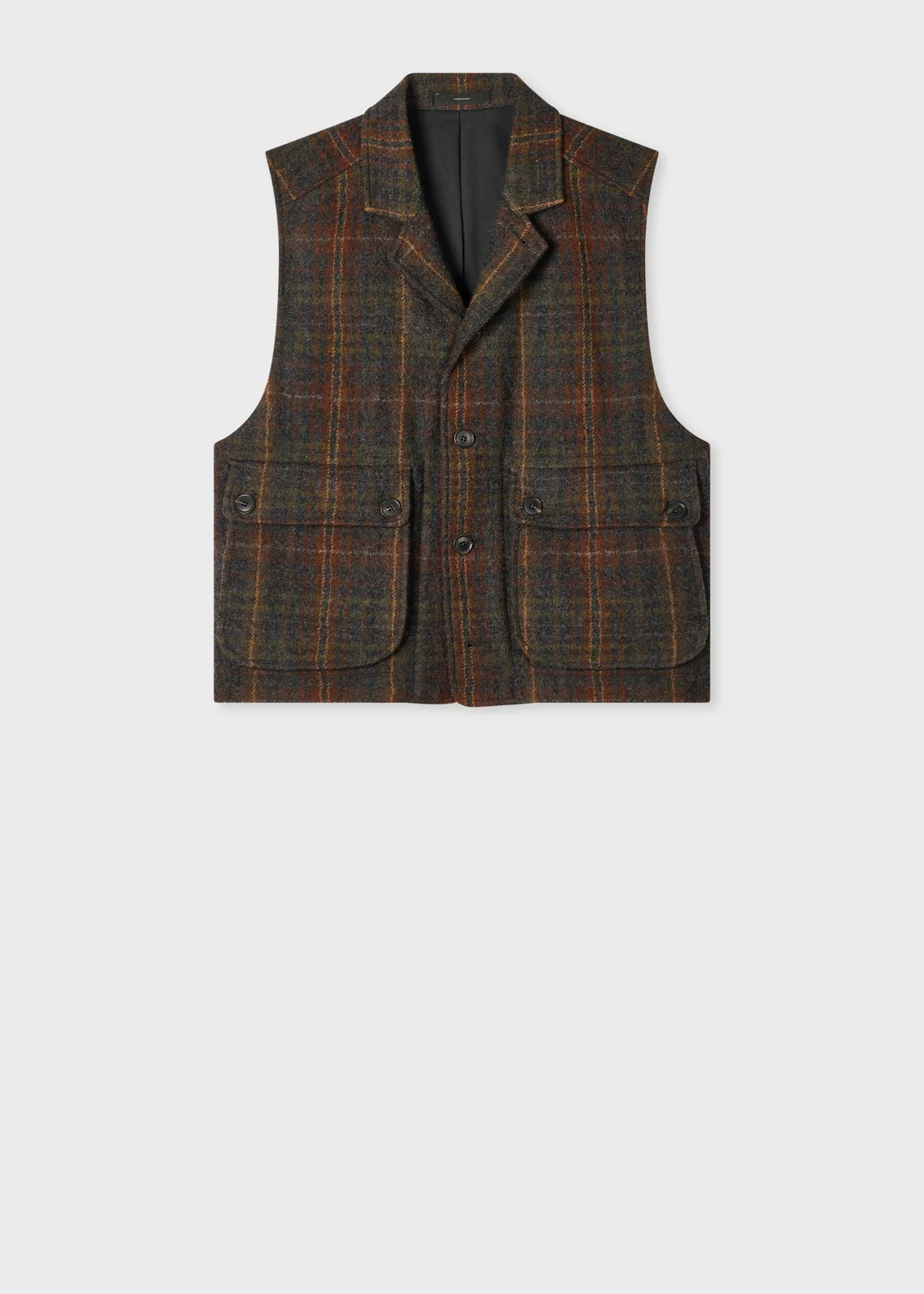 Grey and Brown Check Wool Vest Jacket primary image