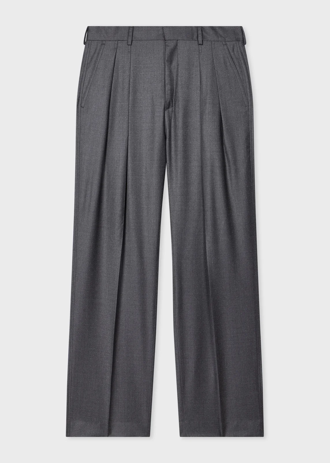 Grey Pin-Dot Wool Pleated Trousers