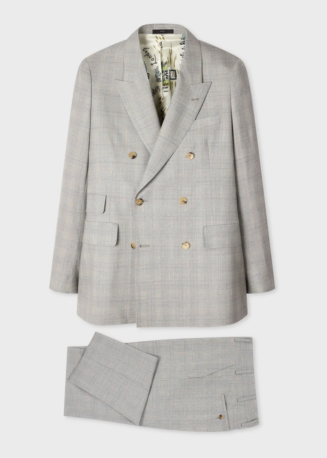 Grey Space-Dye Check Wool Double-Breasted Suit