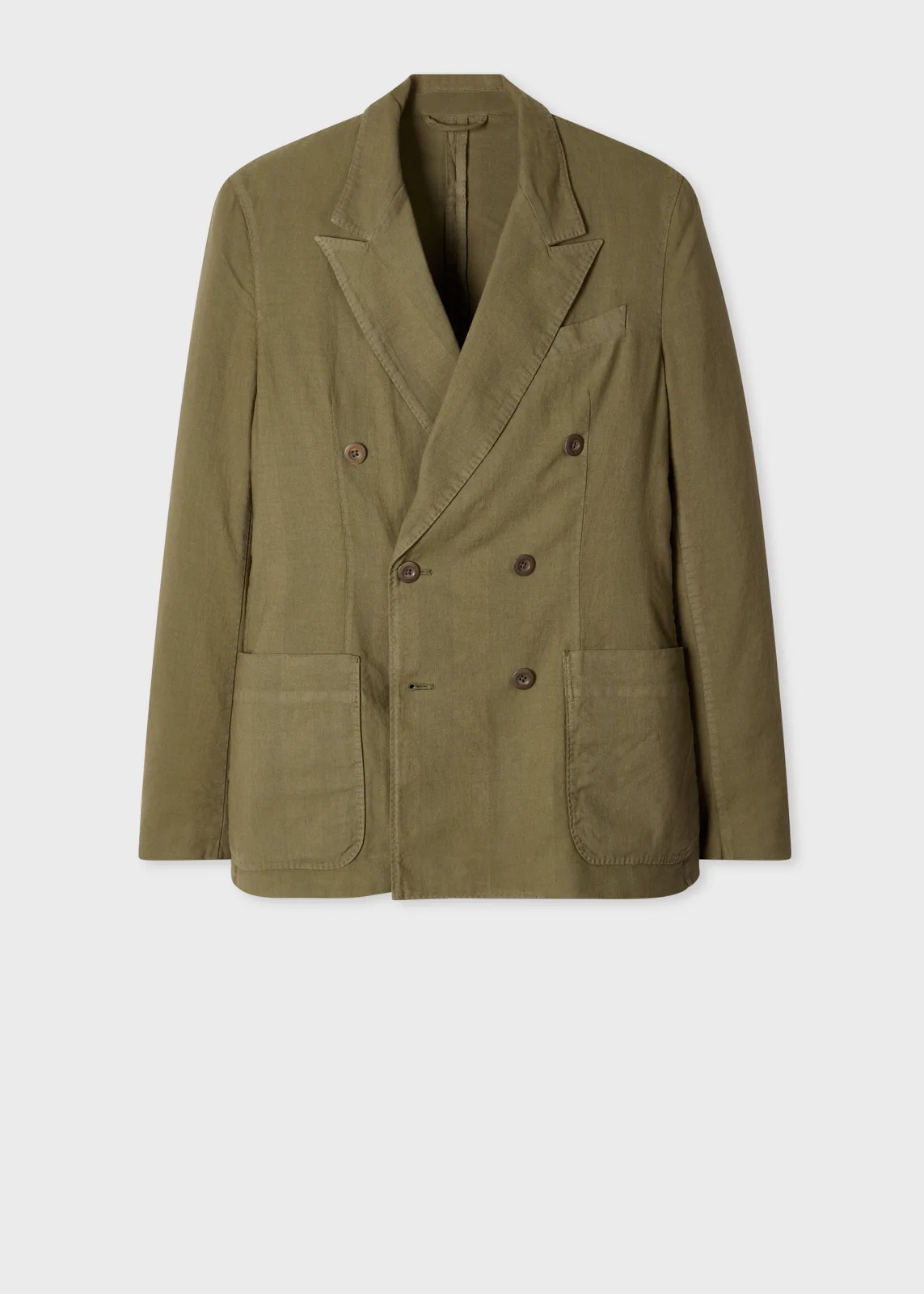 Khaki Green Cotton-Linen Double-Breasted Blazer