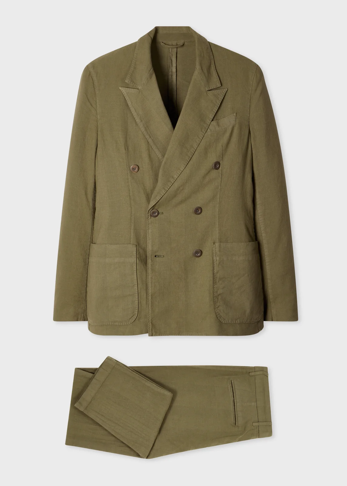 Khaki Green Cotton-Linen Double-Breasted Suit