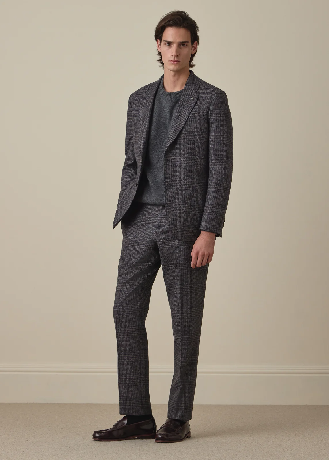 Navy and Brown 'Dream Tweed' Wool-Silk Two-Piece Suit thumbnail 2