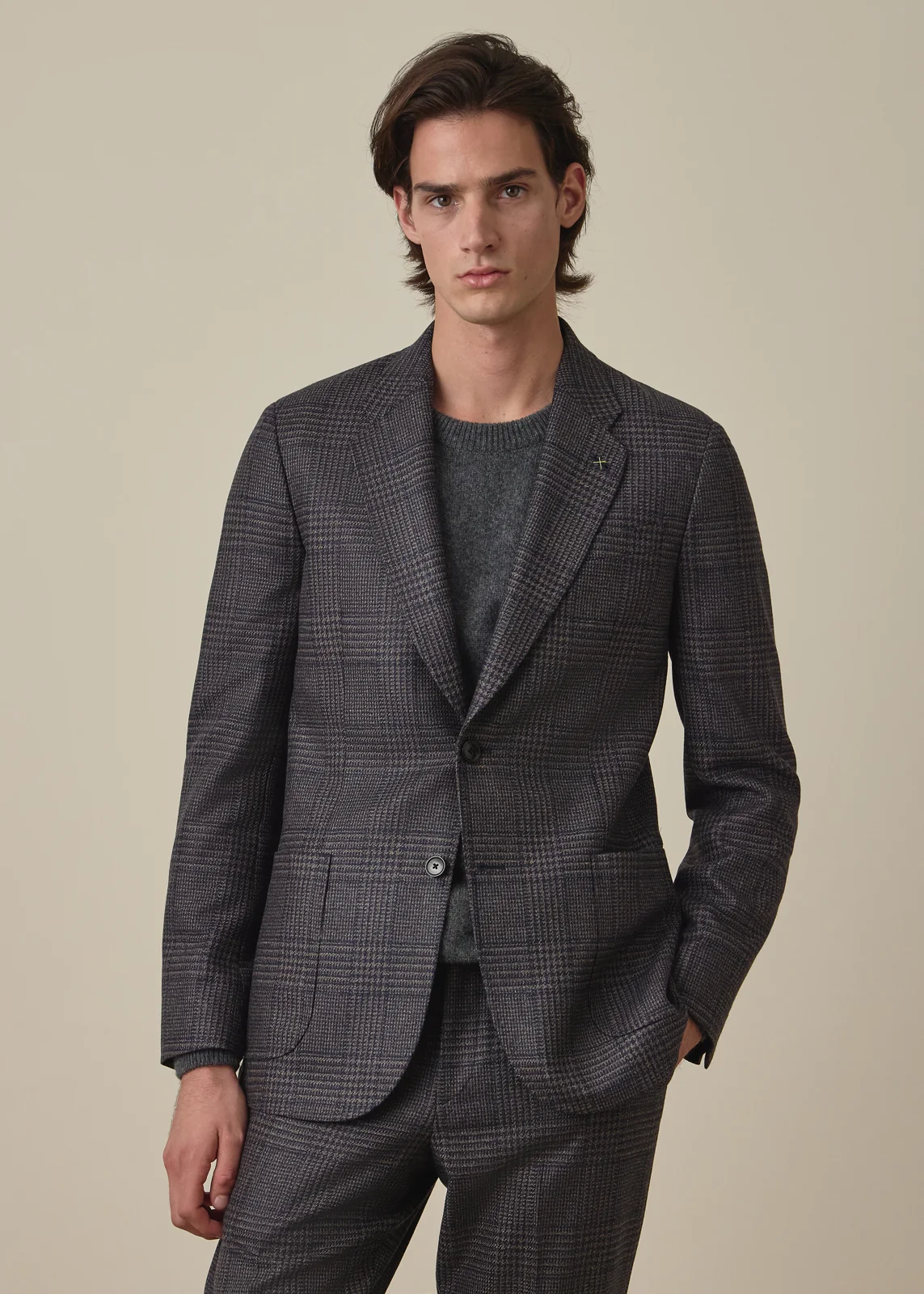 Navy and Brown 'Dream Tweed' Wool-Silk Two-Piece Suit thumbnail 4