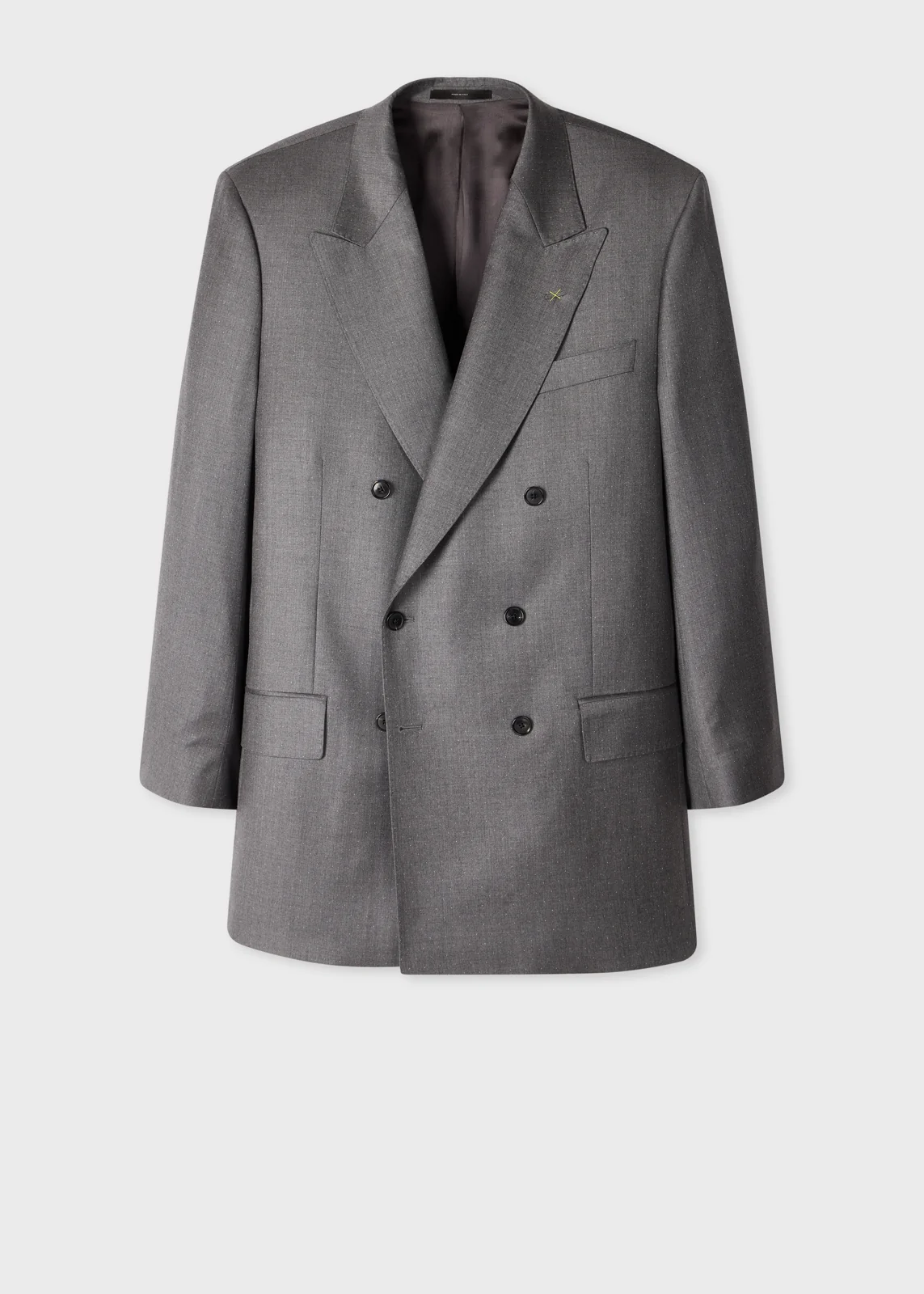 Oversized Grey Pin-Dot Wool Double-Breasted Blazer
